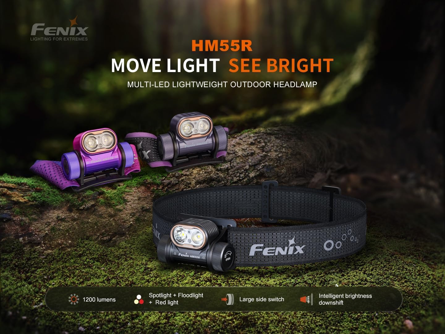 Fenix HM55R Rechargeable Headlamp, 1200 Lumen Spotlight Floodlight & Red Light, Lightweight, Long Runtime, USB-C Charging, Waterproof for Camping, Hiking, Running with Lumentac Organizer (Purple) customer photo 2