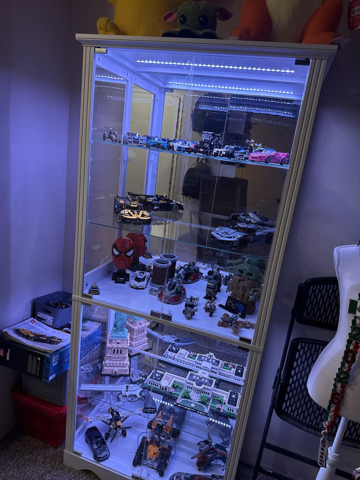 Dystler Display Cabinet with Glass Doors, 71'' Tall Curio Cabinet with RGB Lights for Collectibles, LED Display Case with Removable Shelf for Book/Medal/Figure, Black customer photo 2