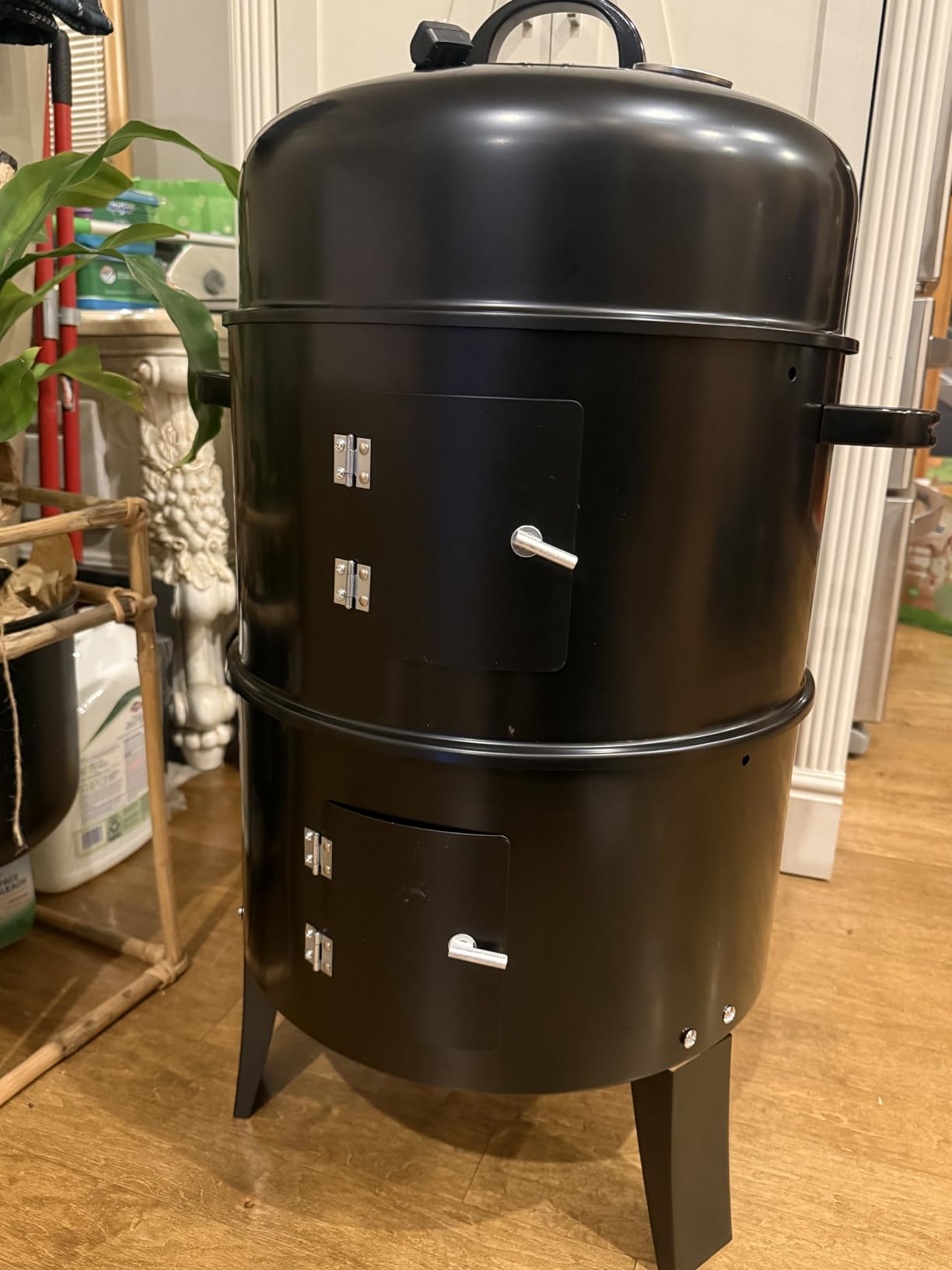 Vertical 19Inch Round Charcoal Smoker Grill,Heavy-Duty BBQ Smoker for Outdoor Smoking Multi-Layer Pellet Ideal for Meats-Offset Charcoal Grill with Hook,Thermometer,Black customer photo 1