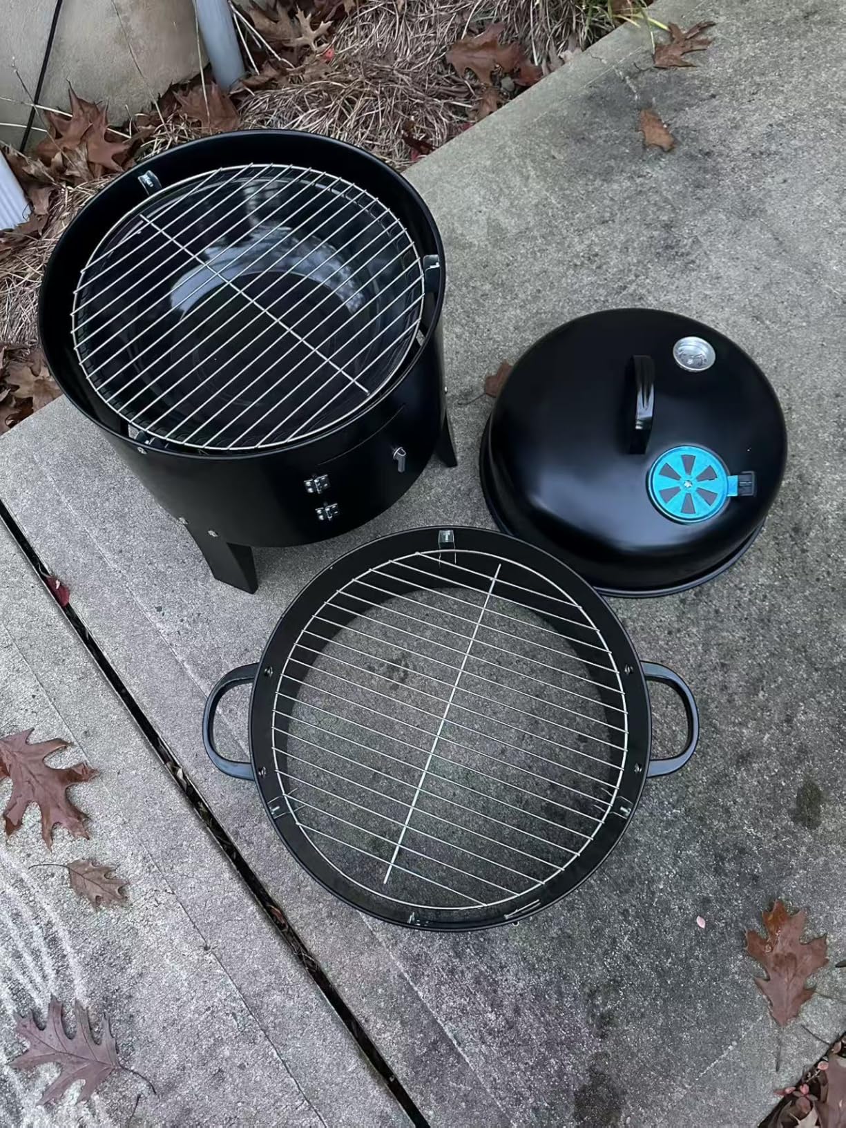 Vertical 19Inch Round Charcoal Smoker Grill,Heavy-Duty BBQ Smoker for Outdoor Smoking Multi-Layer Pellet Ideal for Meats-Offset Charcoal Grill with Hook,Thermometer,Black customer photo 2