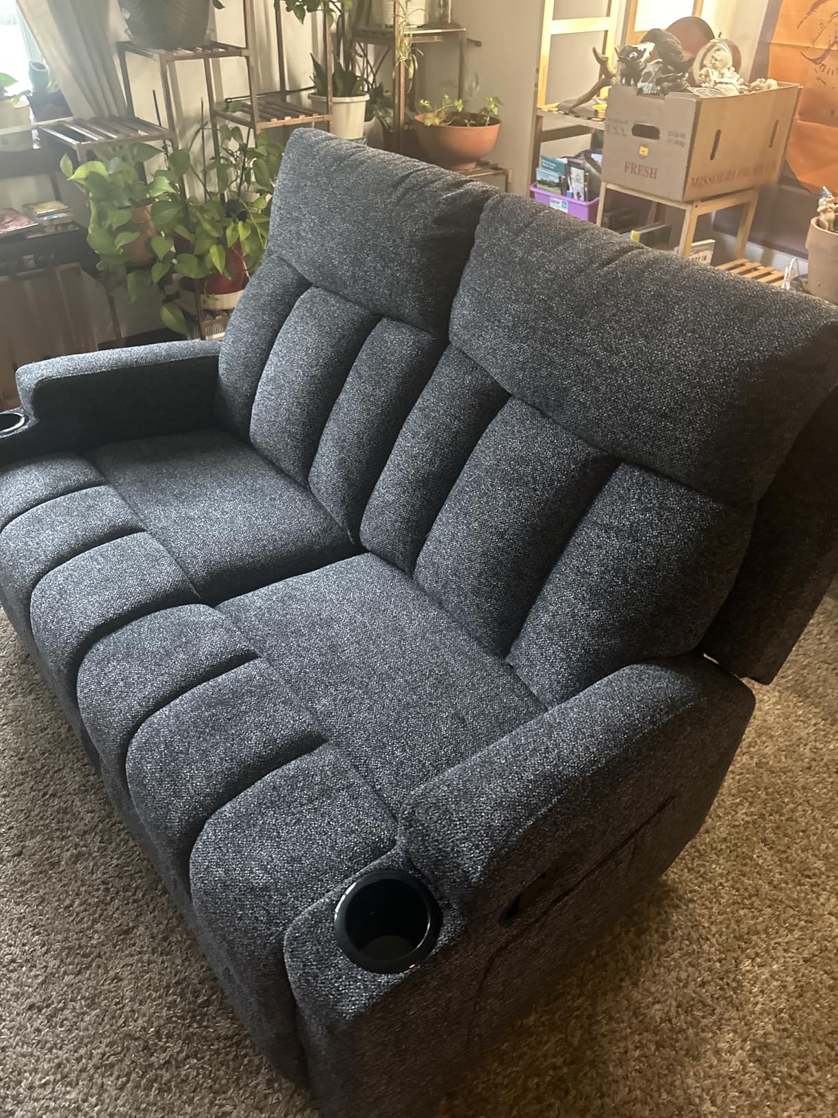 CANMOV Manual Recliner Sofa Set, Fabric Reclining Sofa Chair with Side Pockets and Cup Holders, Living Room Set Includes 3 Seat&Loveseat for Bedroom, Meeting Room, Home Theater, Dark Grey customer photo 2