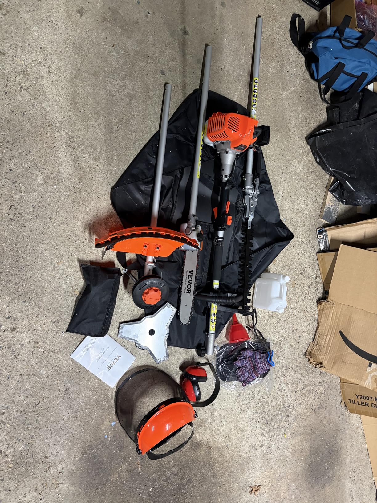 VEVOR Gas Hedge Trimmer, 2 Cycle Gas Power Handheld Hedge Trimmer, 5-in-1 63cc Cordless Weed Eater with Protective Gear Set, Includes Hedge and String Trimmer, Brush Cutter (3T & 40T Blades), Pole Saw customer photo 1