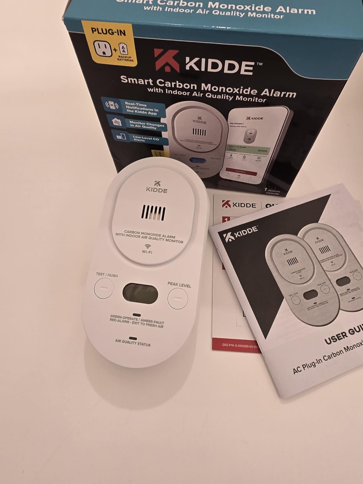 Kidde Smart Carbon Monoxide Detector & Indoor Air Quality Monitor, Plug-in with AA Battery Backup, Real-Time Notifications, 2.4 GHz Wi-Fi Enabled, Rotating Plug, 85 dB Alarm customer photo 1