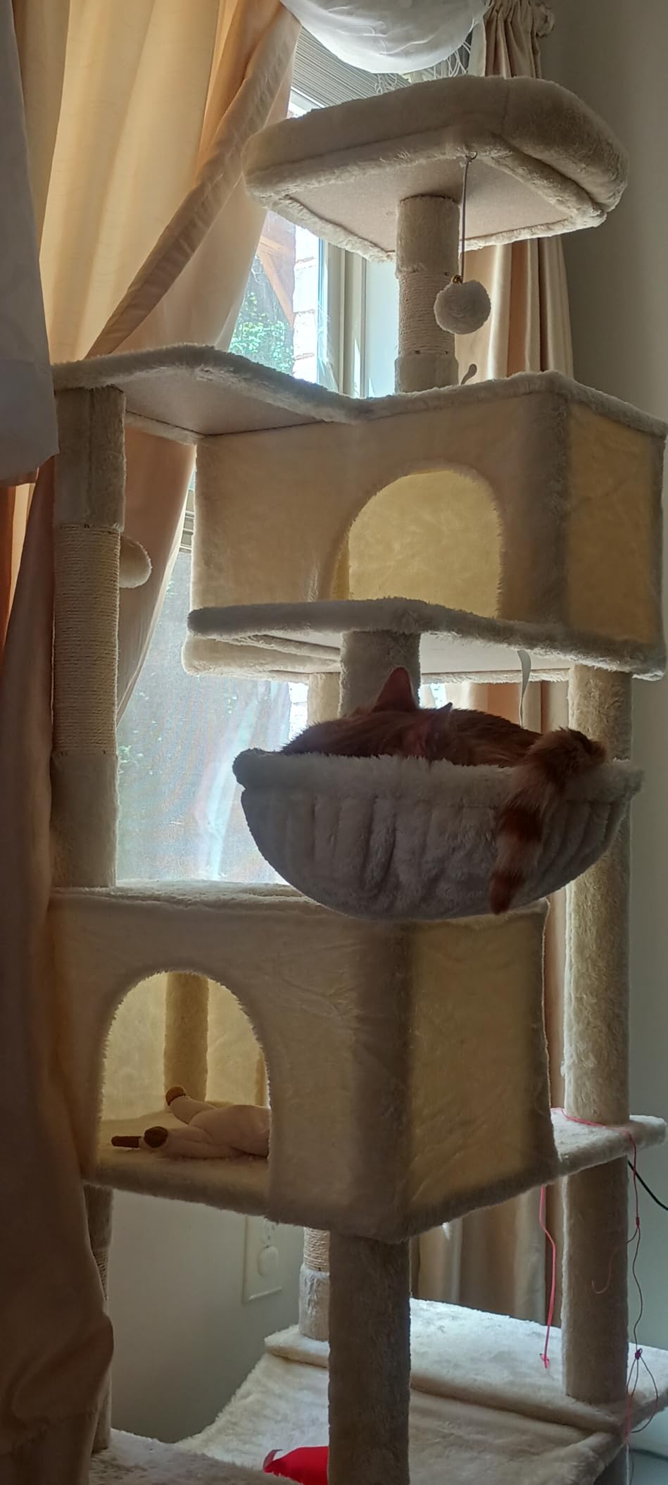 Sweetcrispy 44 Inch Cat Tree Tower, Cat Climbing Tower with Natural Sisal Scratching Posts, Hammock, Pet Condo for Indoor Cats and Kittens Play, Beige customer photo 1