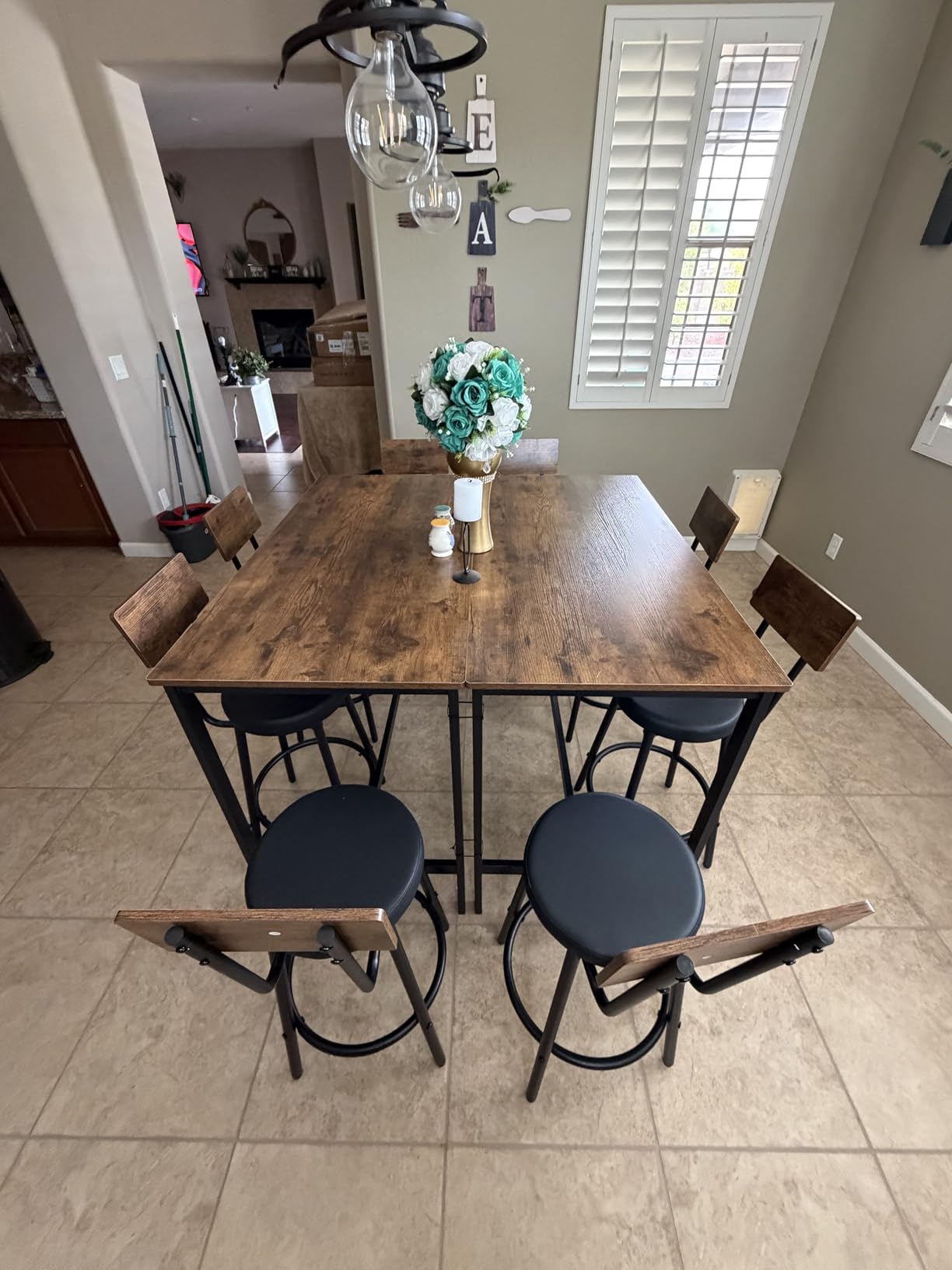 Zevemomo 5-Piece Dining Table Set, Bar Table Set for 4, Kitchen Table and Chairs, Counter Height High Top Table with 4 PU Upholstered Stools, Space-Saving Pub Table Sets for Small Space, Black customer photo 1