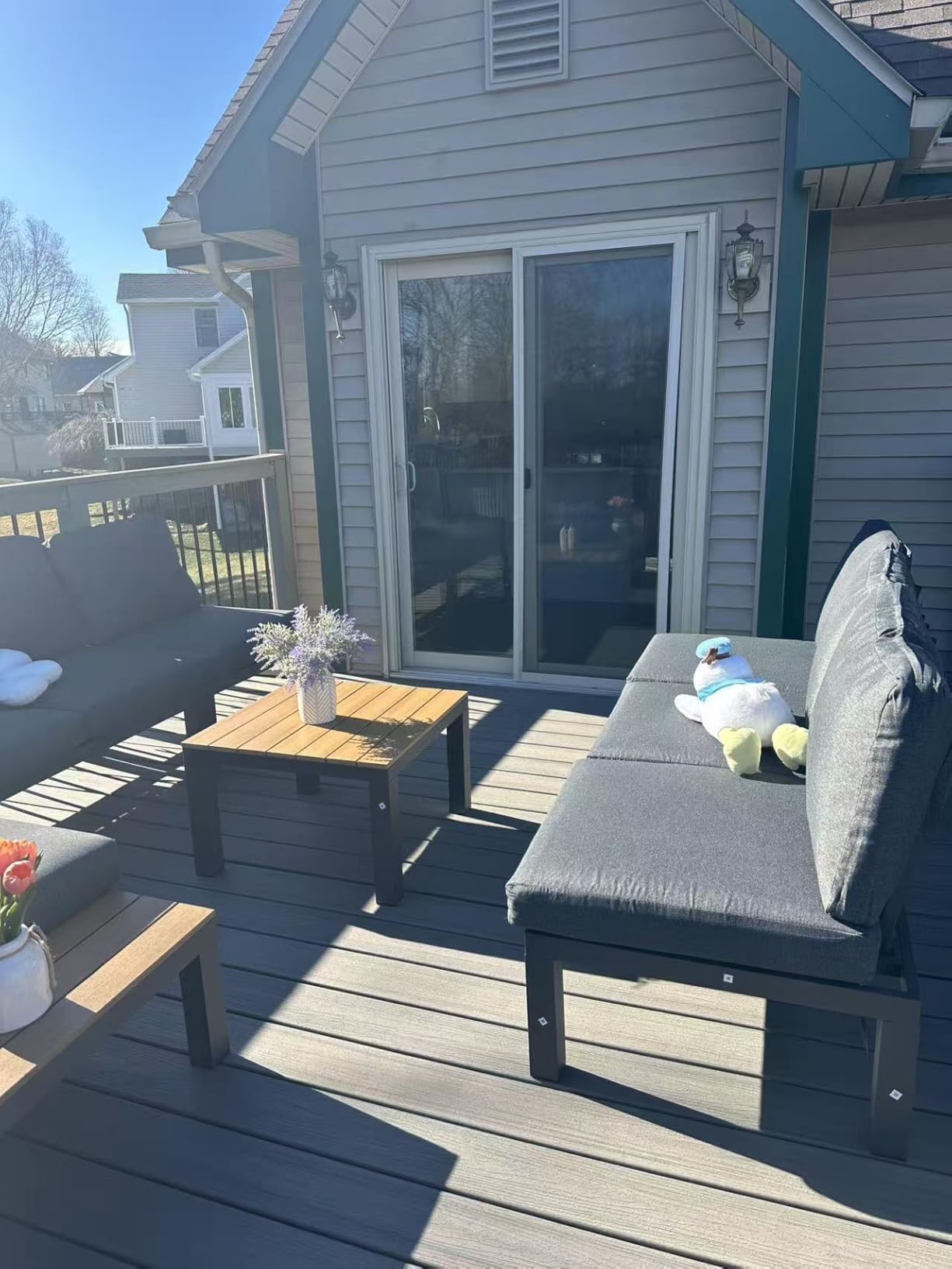 Aluminum Modular Outdoor Patio Furniture Set, 6 Seats Sectional Sofa Set with Adjustable Backrest & Thick Cushions, All-Weather L-Shaped Corner Set with Table for Garden & Yard, Gray customer photo 2