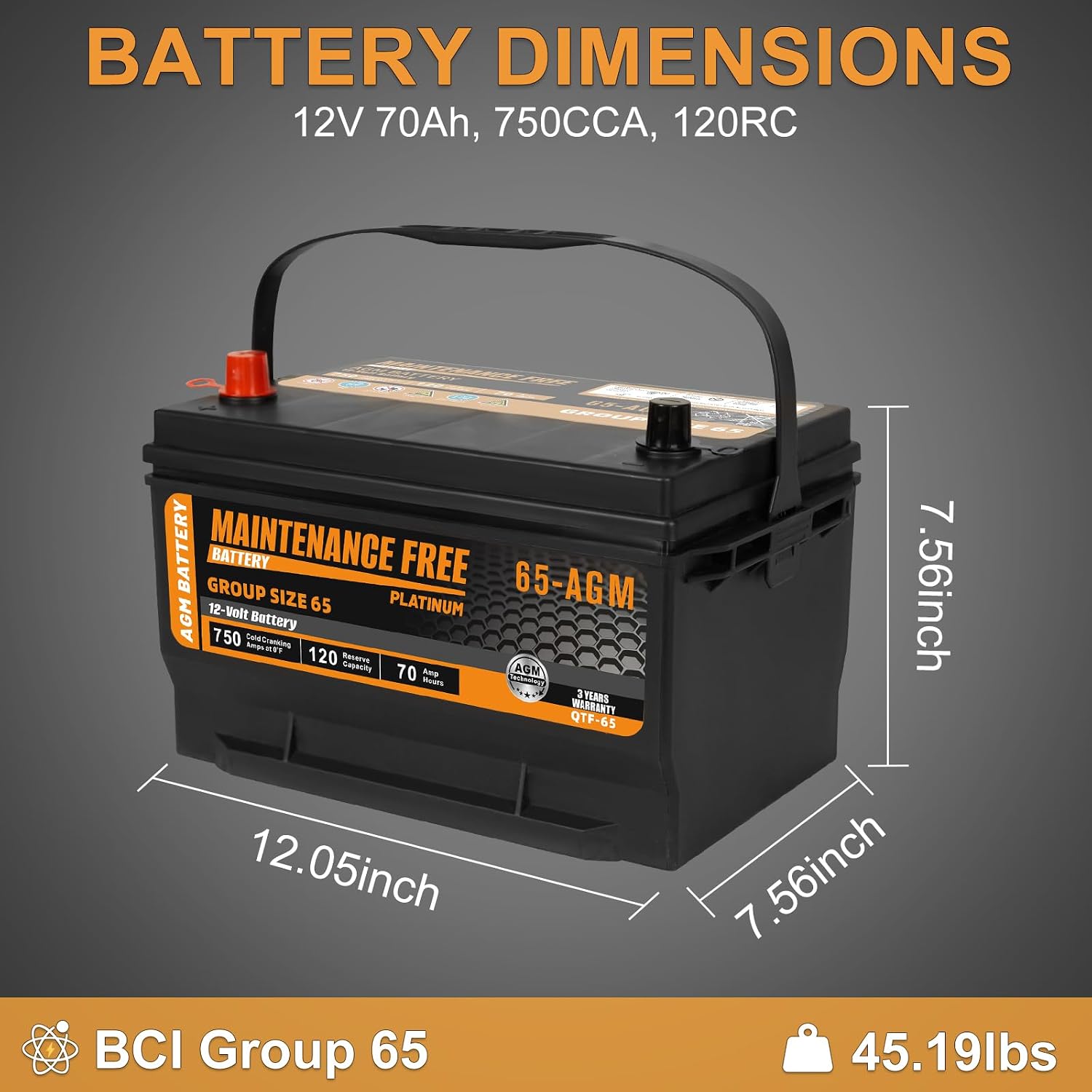 Autocessking Group Size 65 Start and Stop AGM Automotive Car Battery, 12V 70Ah, 750 CCA, 120 RC, 36 Months Warranty customer photo 2