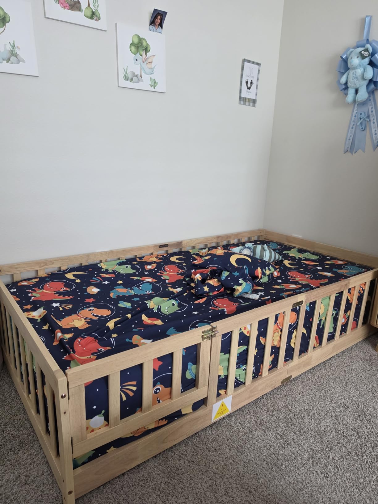 Bellemave Twin Floor Bed with Slats and Guardrails, Wood Montessori Floor Beds with Fence, Easy Assemble Floor Bed for Kids, Girls, Boys, Gray customer photo 1