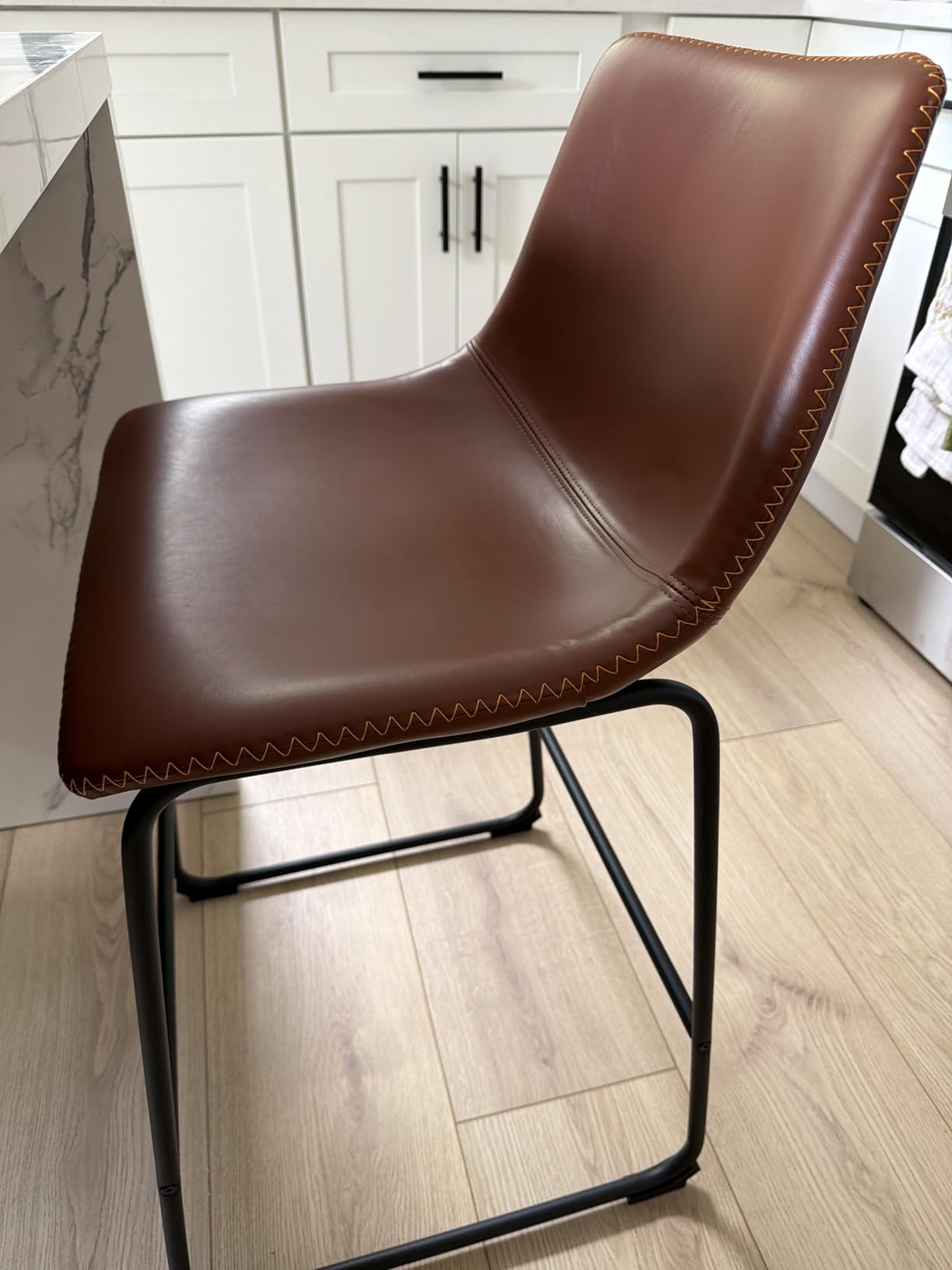 DUMOS 26 Inch Counter Height Bar Stools Set of 4, Modern Faux Leather High Barstools with Back and Metal Leg, Upholstered Bar Chairs for Kitchen Island, Brown customer photo 2