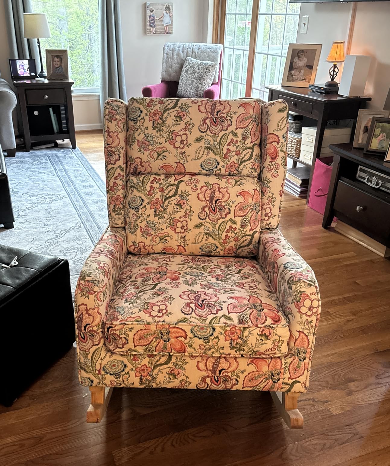HCHAIRH Nursery Rocking Chairs, Rocking Chair Nursery for Mom Nursery Rocker with High Backrest and Solid Wood Legs, Modern Wingback Accent Rocking Chair for Reading Living Room Bedroom Green customer photo 2