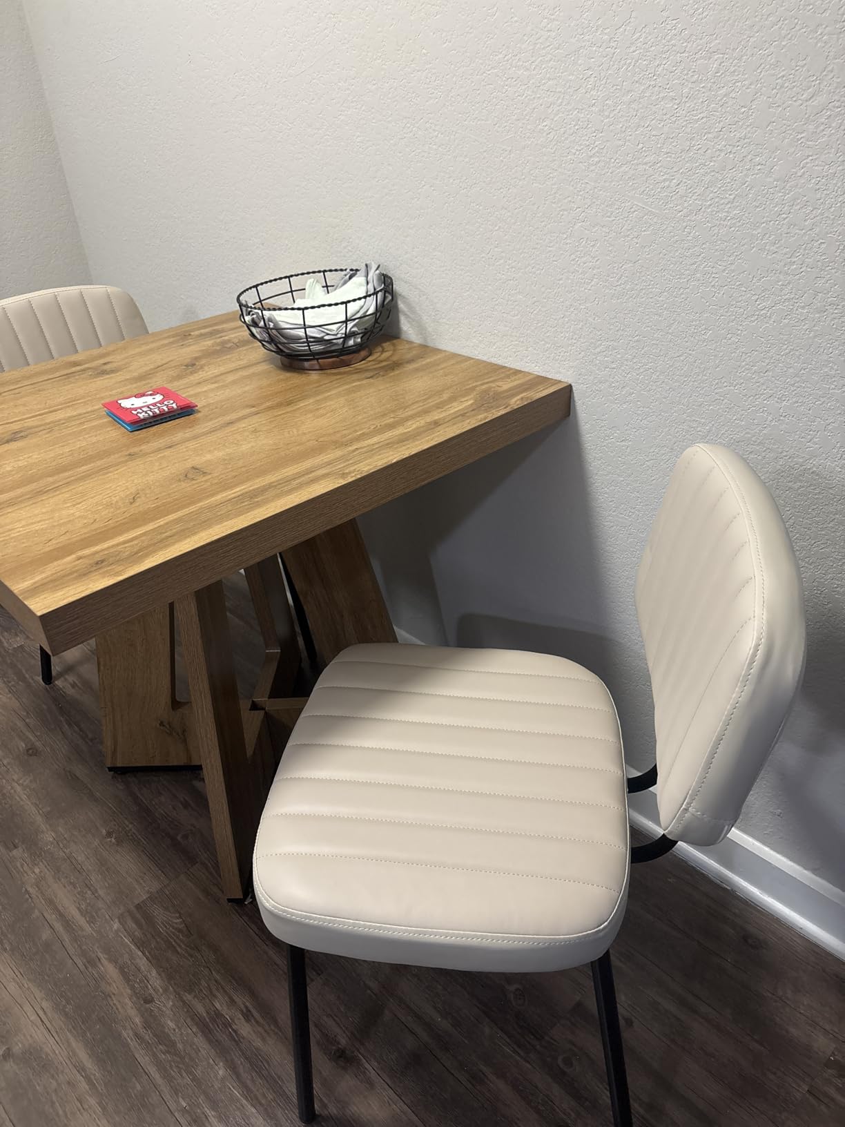 Sweetcrispy Dining Chairs Set of 2, Upholstered Mid Century Modern Kitchen Accent Chairs with Faux Leather Cushion Seat and Metal Legs, Beige White customer photo 1