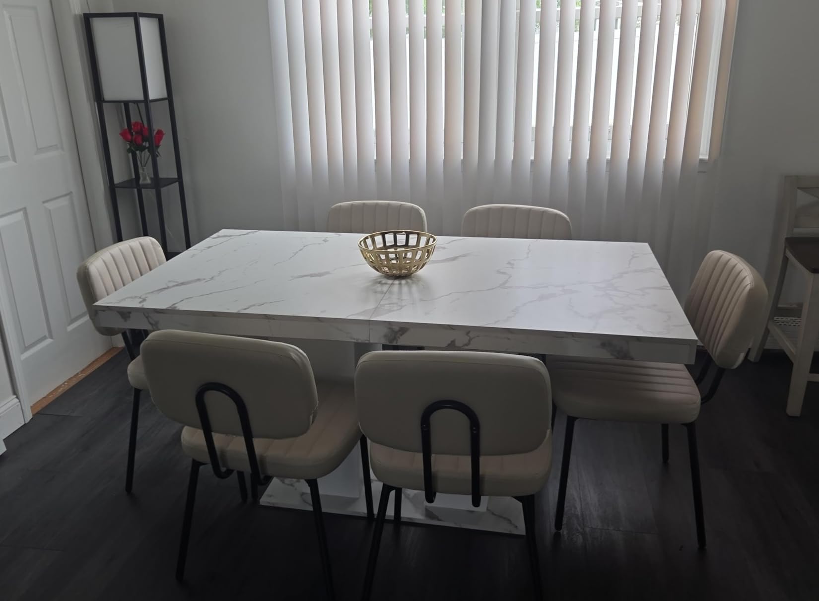 Sweetcrispy Dining Chairs Set of 2, Upholstered Mid Century Modern Kitchen Accent Chairs with Faux Leather Cushion Seat and Metal Legs, Beige White customer photo 2