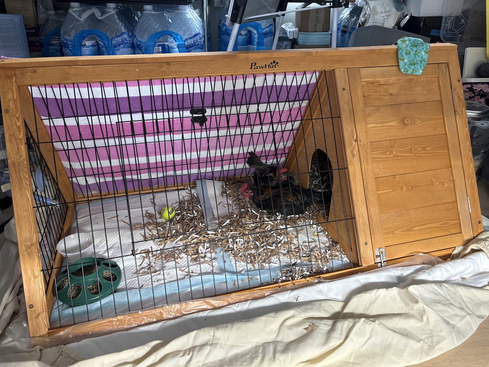 PawHut Rabbit Hutch Outdoor, Wooden Chicken Coop with Run, Outdoor Small Animal Cage for Rabbit, Small Duck and Chicken, for Garden, Backyard, Farms, 45