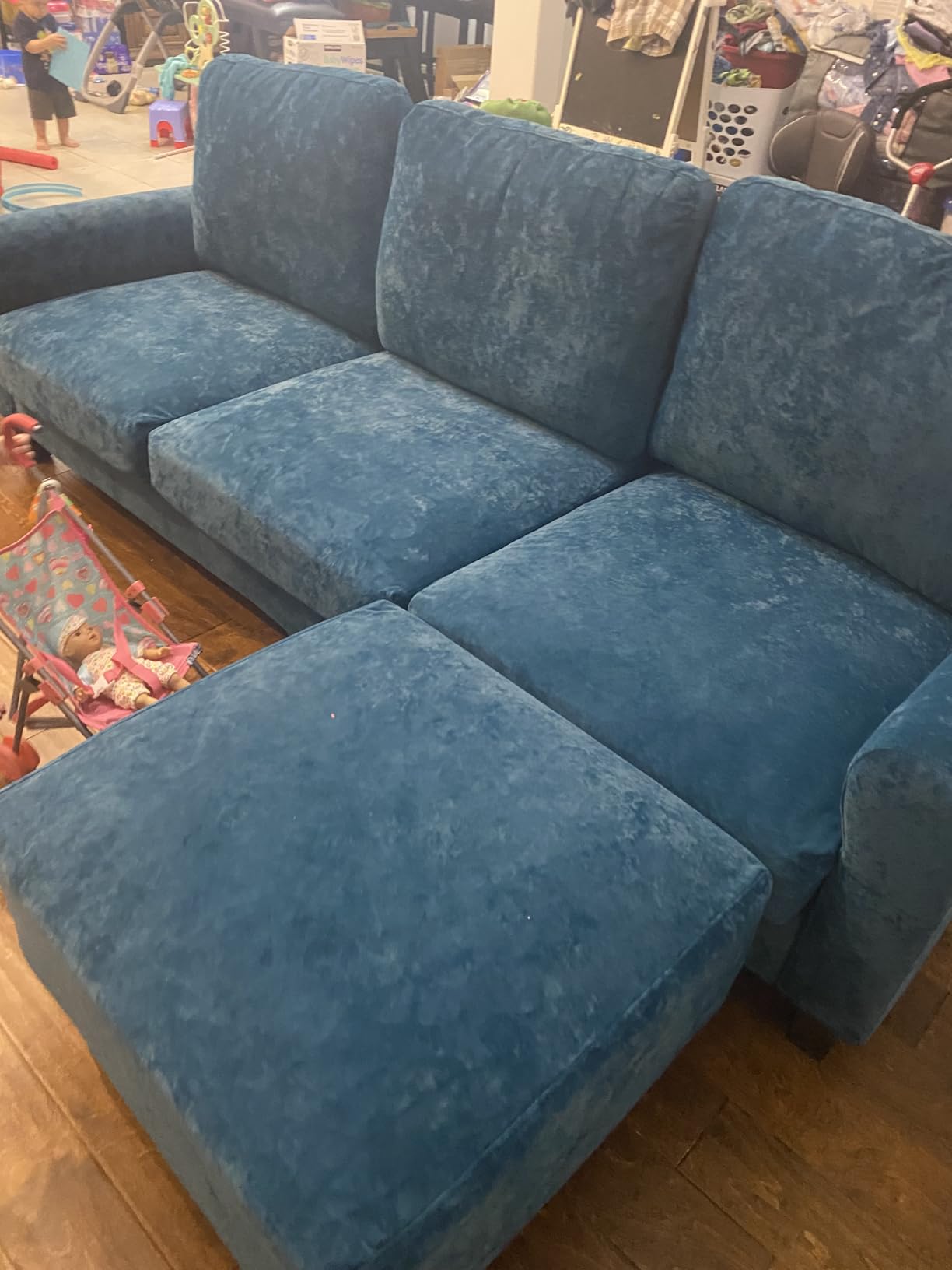 EASE MOOSE Large Seat Velvet L-Shaped Sofa, Soft 4 Seat Couch with Reversible Chaise, Comfy Sectional Modular Sofa with Removable Washable Covers for Living Room and Small Space, Dark Green customer photo 2