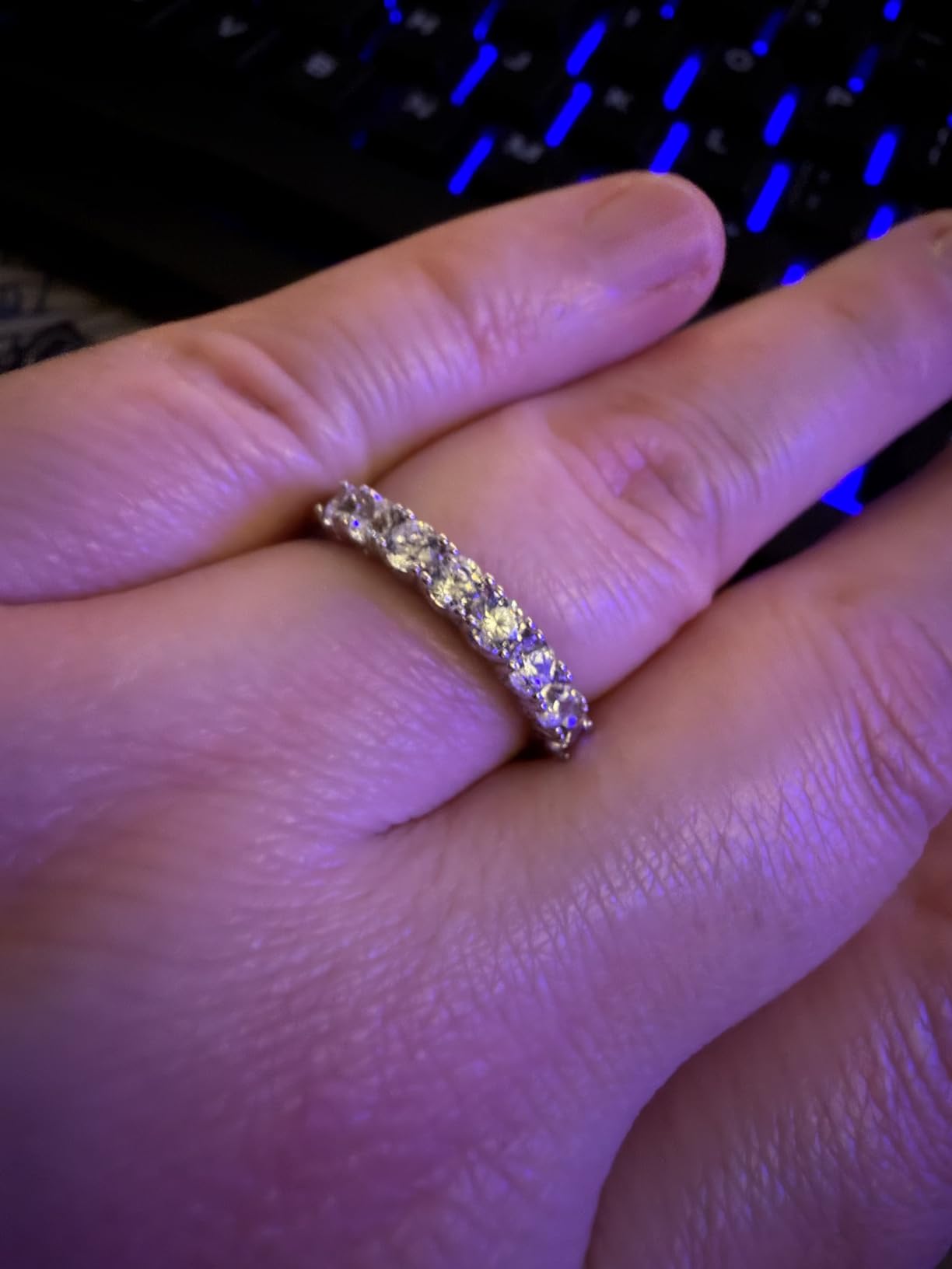Amazon Essentials Sterling Silver Platinum Plated Infinite Elements Cubic Zirconia Three Stone Ring customer photo 1