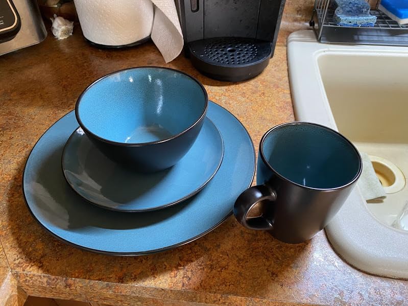 Gibson Elite Soho Lounge Round Reactive Glaze Stoneware Dinnerware Set, Service for 4 (16pc), Blue, Soho Round customer photo 1