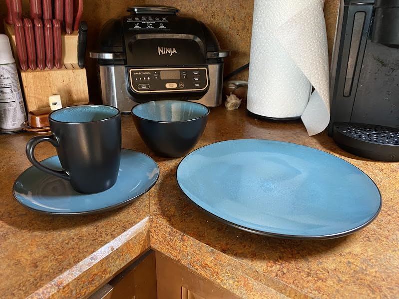 Gibson Elite Soho Lounge Round Reactive Glaze Stoneware Dinnerware Set, Service for 4 (16pc), Blue, Soho Round customer photo 2