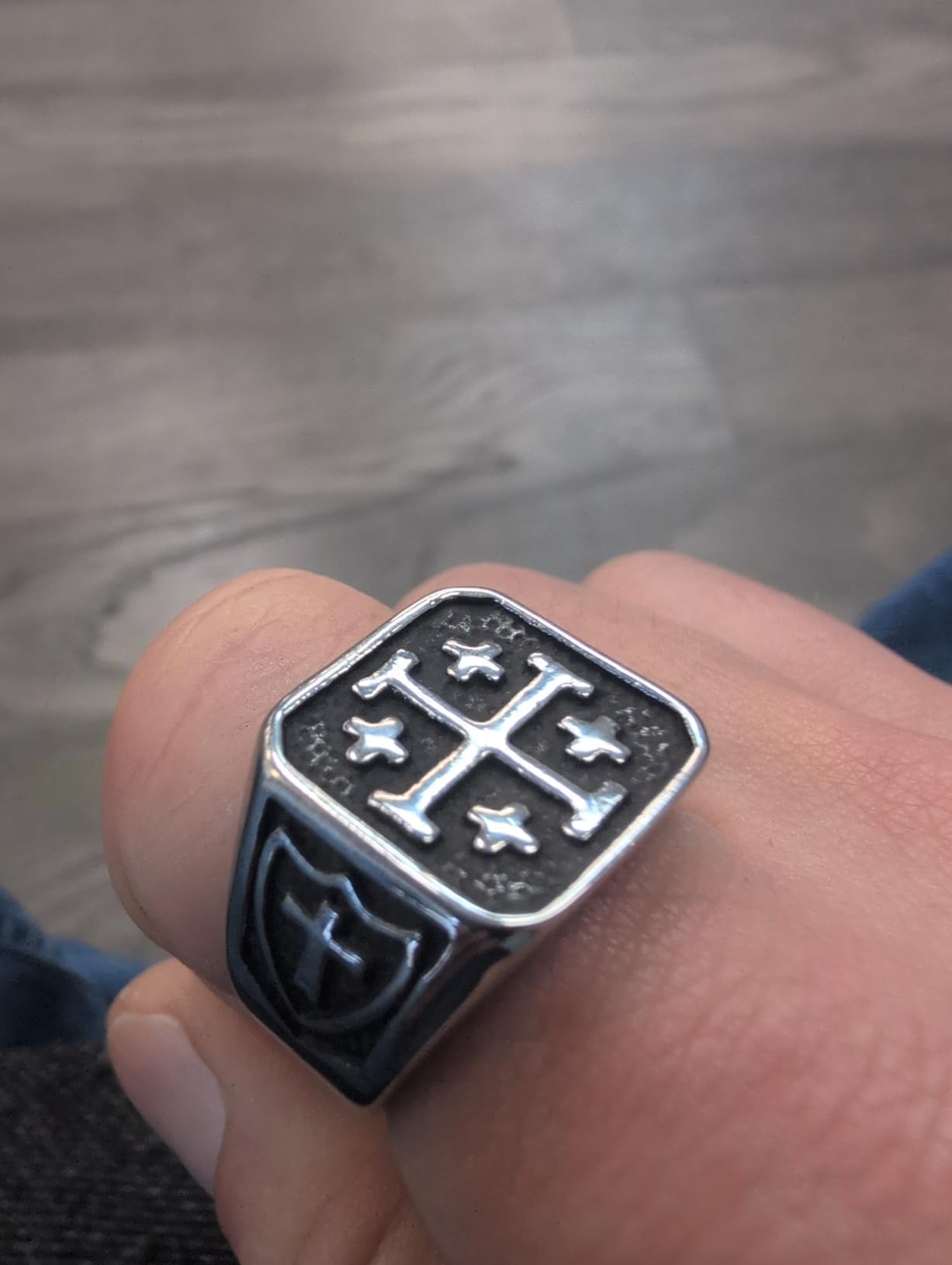 Jerusalem Cross Ring for Men, Templar Crusader Stainless Steel Signet 7-15 | Christian rings for men, meaningful gift, faith-inspired design, vintage style, Catholic ring, bold statement look customer photo 2