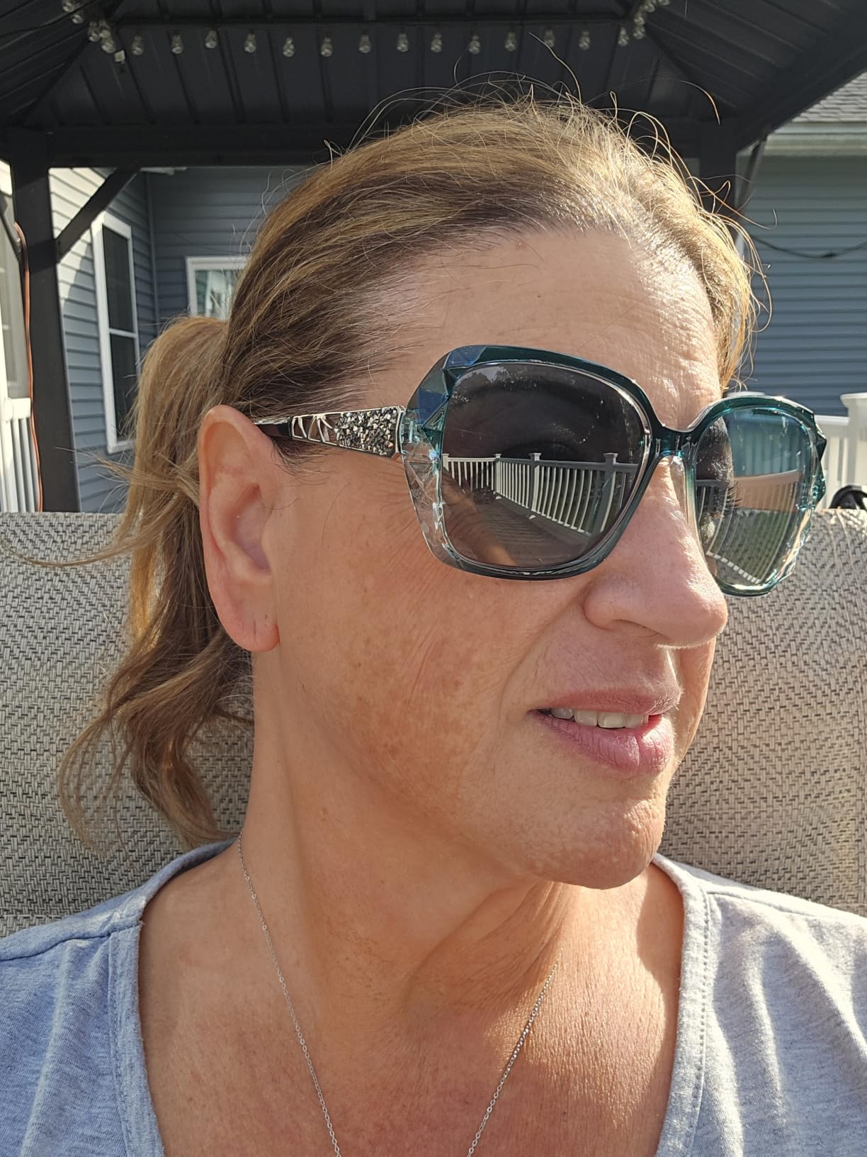FEISEDY Polarized Women Square Sunglasses Sparkling Composite Shiny Frame B2289 customer photo 1