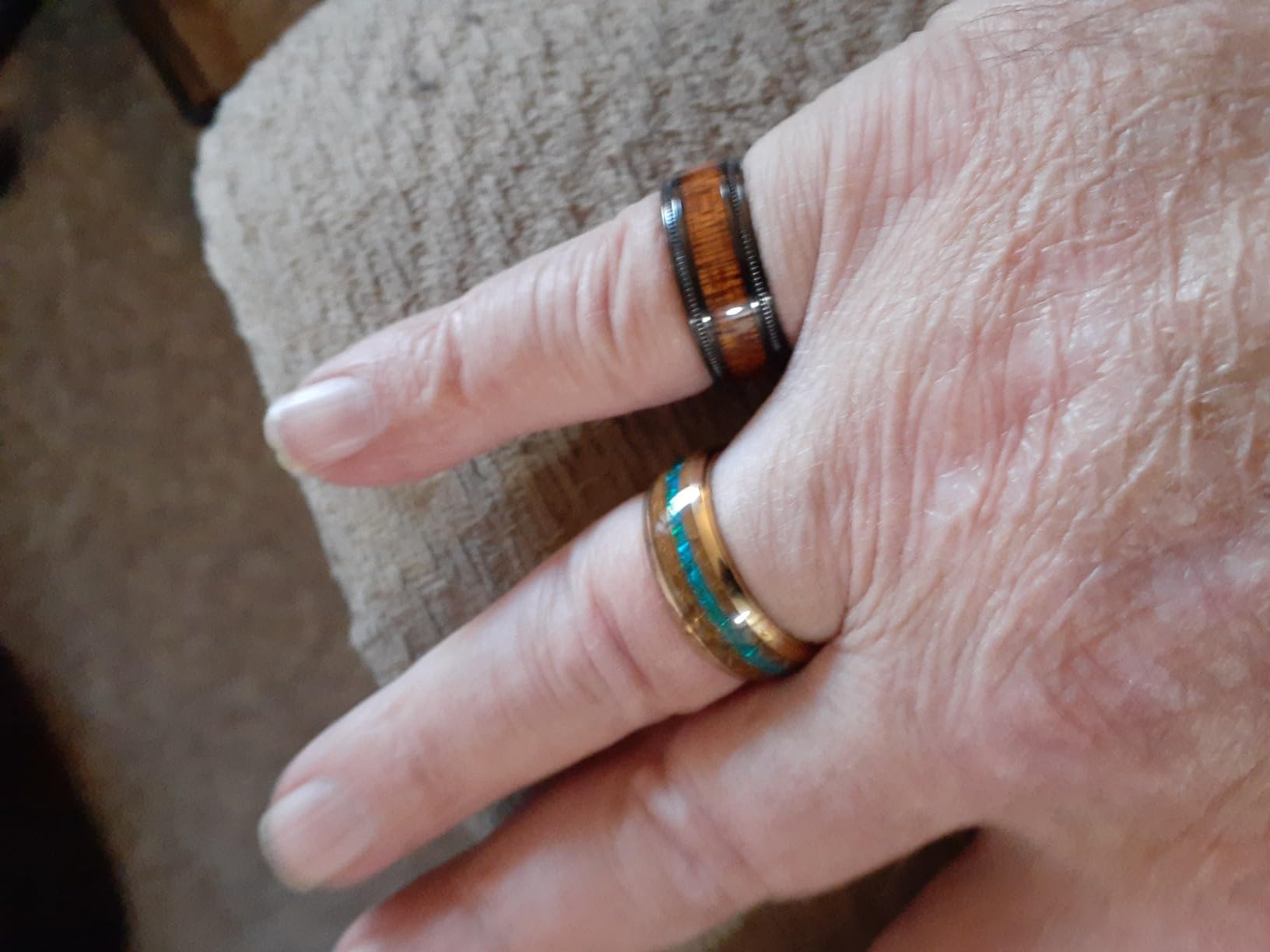 Titanium Wedding Band for Men 7-8mm Black/Silver/Gold Titanium Men Ring with Koa/Maple Wood Inlay, Wooden Wedding Ring for Men Women Comfort Fit Size 6-14 customer photo 1