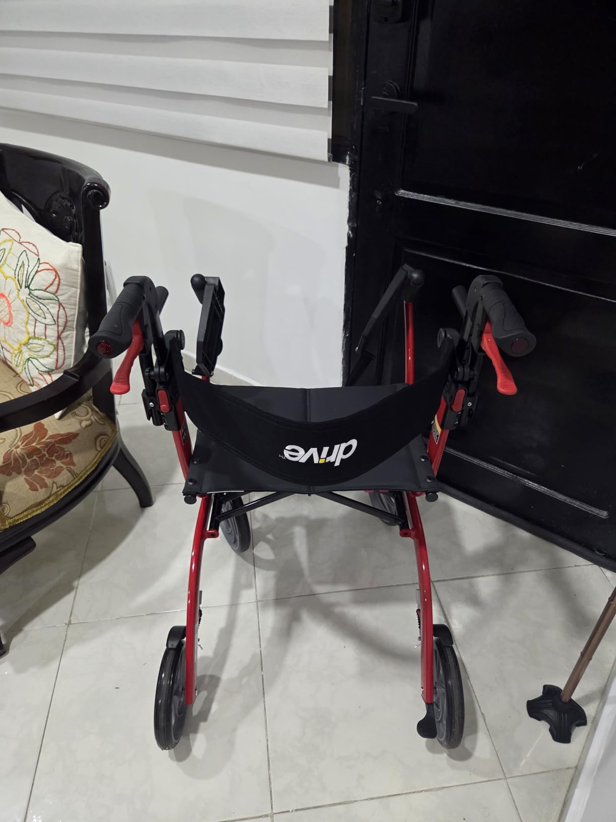 Drive Medical Nitro Duet Dual Function Foldable Rollator Walker & Transport Wheelchair for Seniors & Adults - Hand Activated Brakes & Back Support - Large Front Wheels - Red customer photo 2