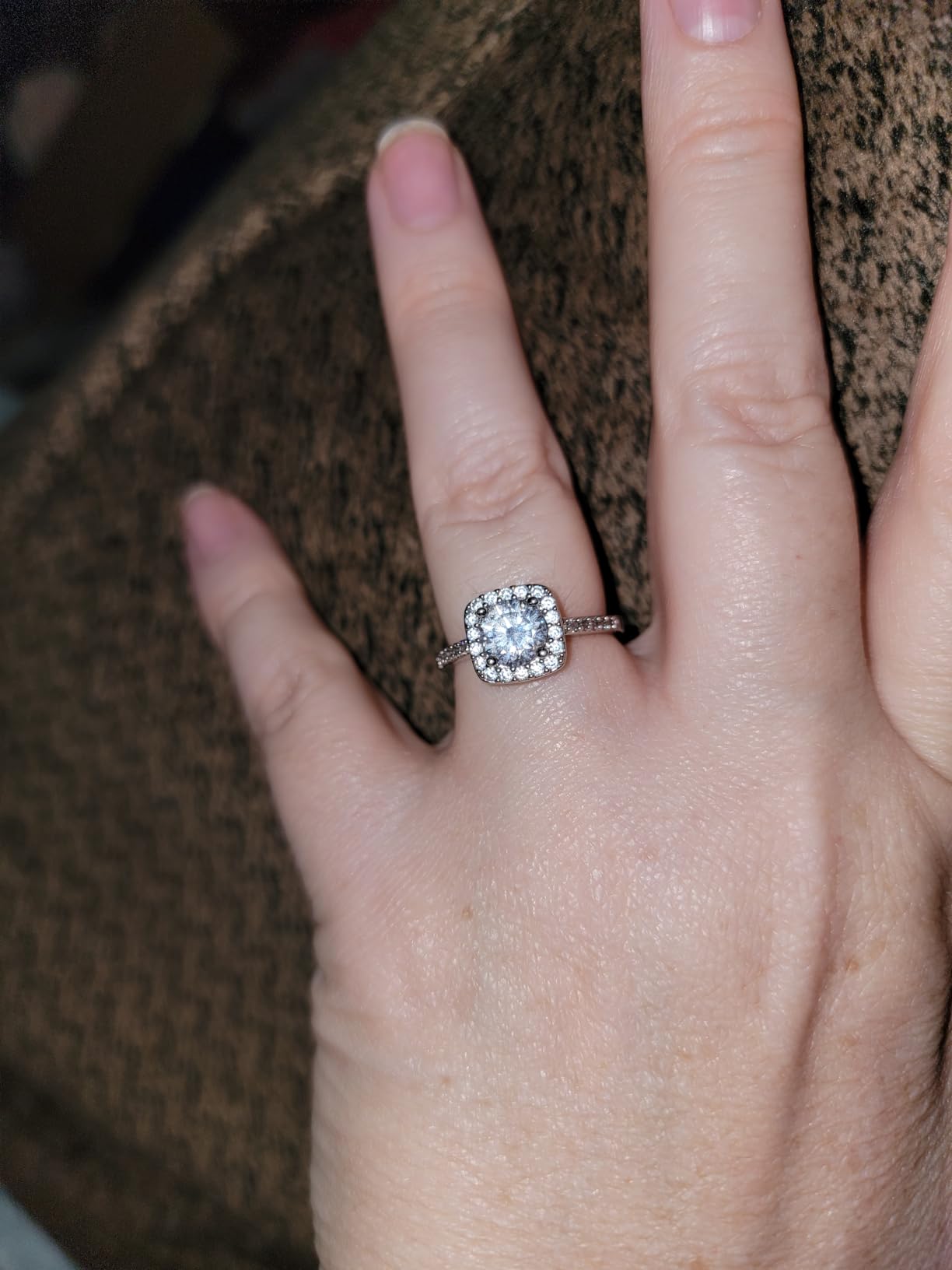 18K White Gold Plated Cubic Zirconia Promise Halo Engagement Promise Eternity Ring for Women customer photo 1