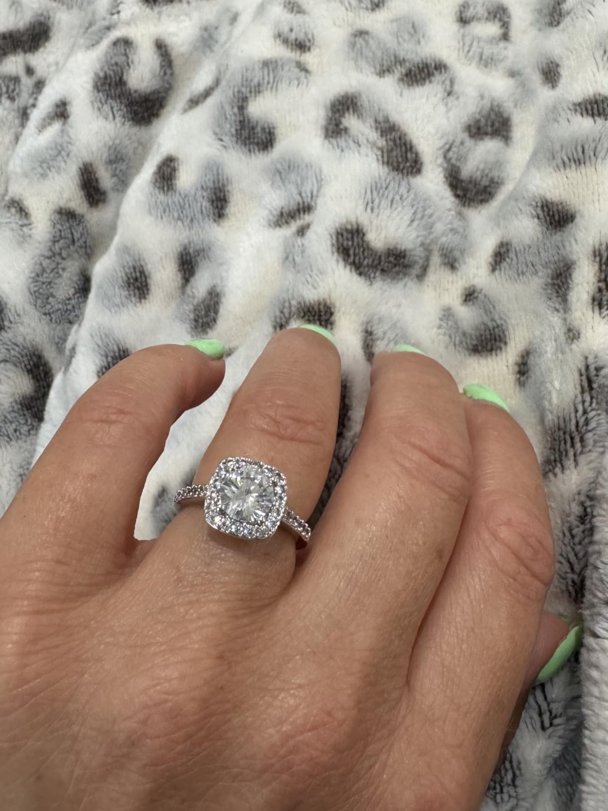 18K White Gold Plated Cubic Zirconia Promise Halo Engagement Promise Eternity Ring for Women customer photo 2