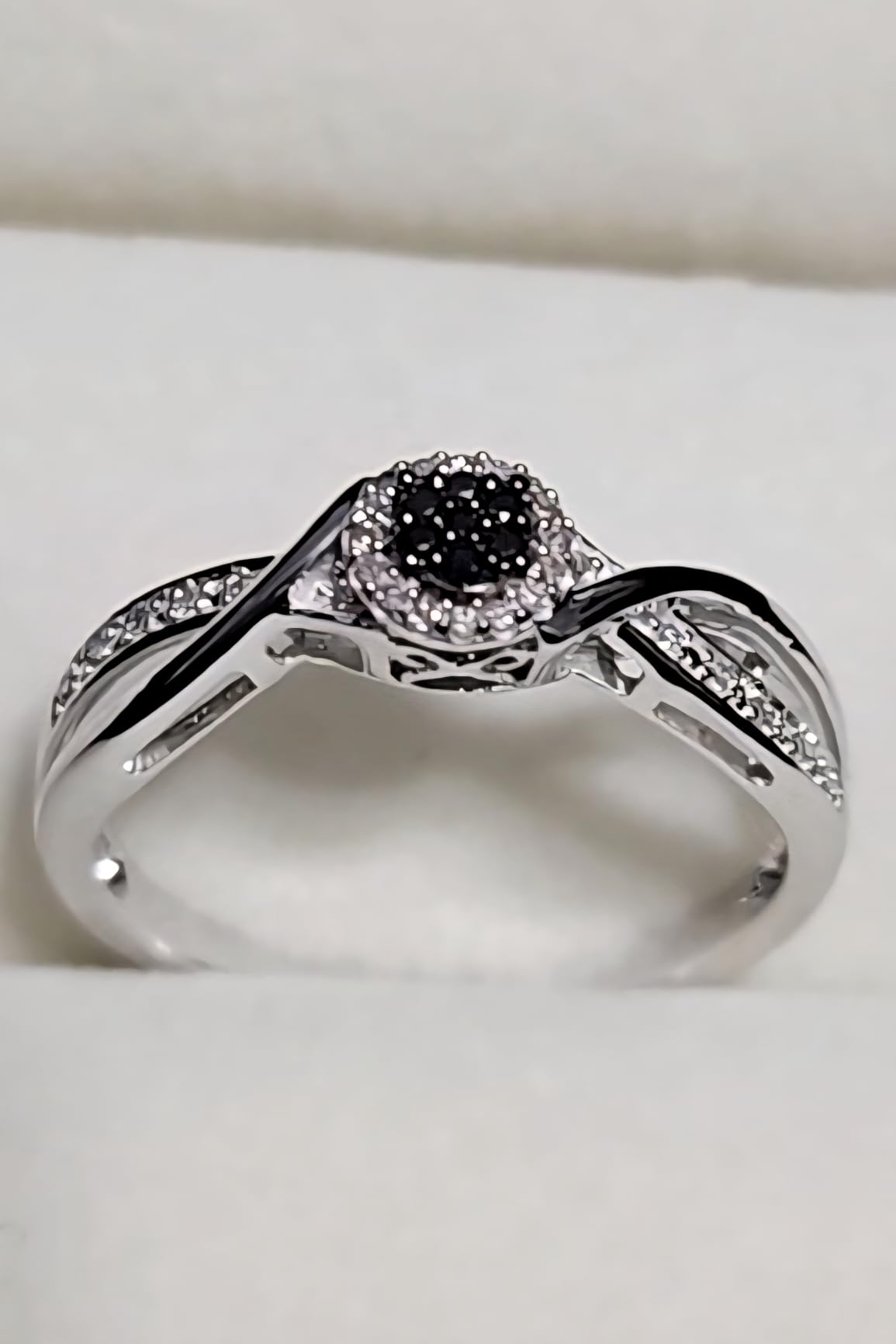 Cali Trove 925 Sterling Silver Diamond Cluster Halo Promise Ring for Women | 1/10CT White & Black Diamonds | Engagement Ring Gift for Her | Jewelry for Her customer photo 1