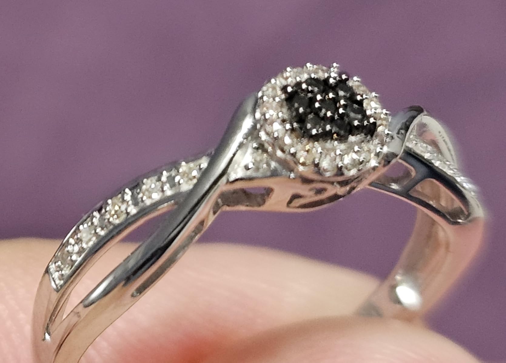 Cali Trove 925 Sterling Silver Diamond Cluster Halo Promise Ring for Women | 1/10CT White & Black Diamonds | Engagement Ring Gift for Her | Jewelry for Her customer photo 2