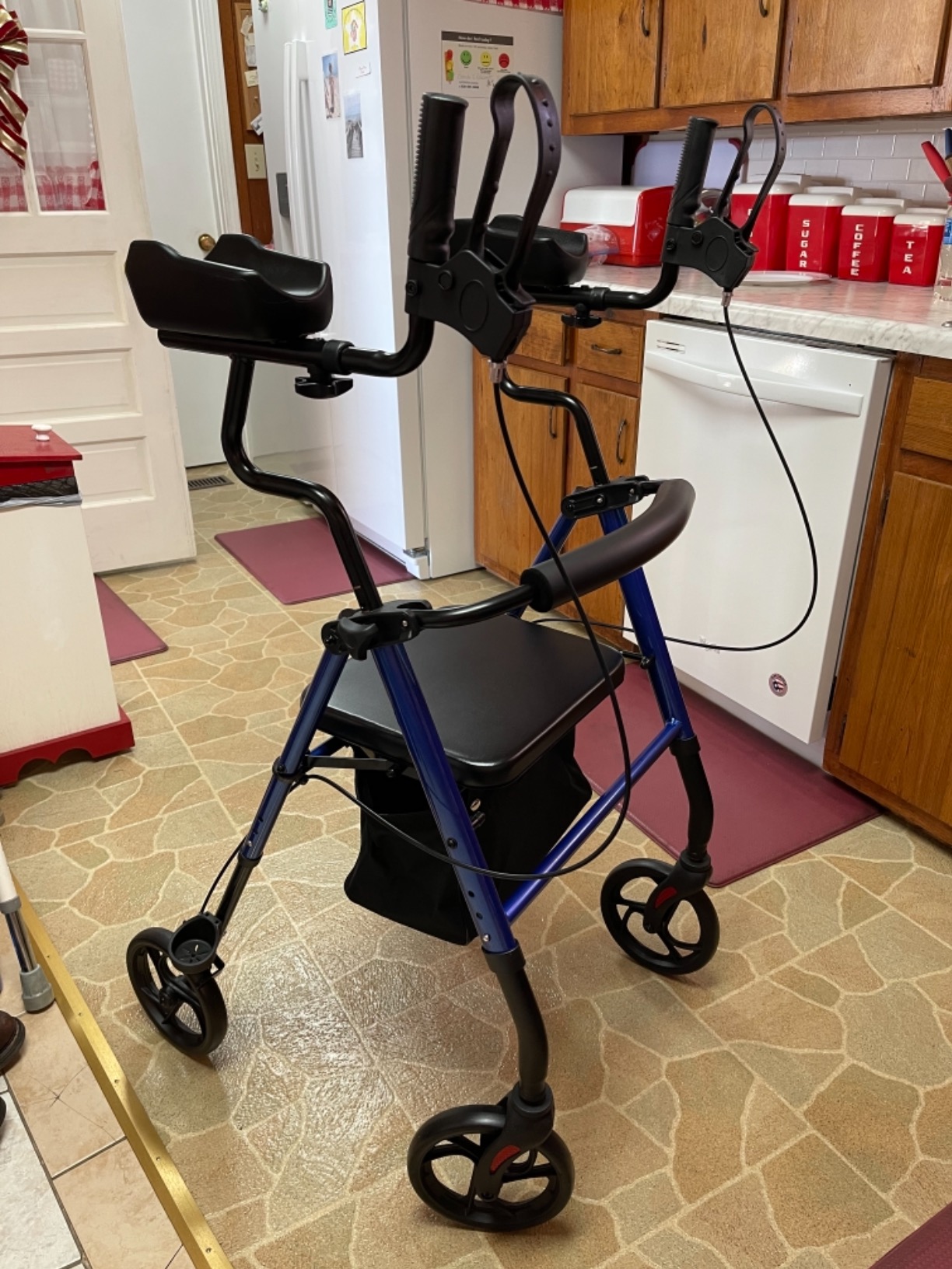 ELENKER Upright Walker, Stand Up Rollator Walker with Padded Seat and Backrest, Lightweight, Compact Folding, Fully Adjustment Frame for Seniors, Blue customer photo 1