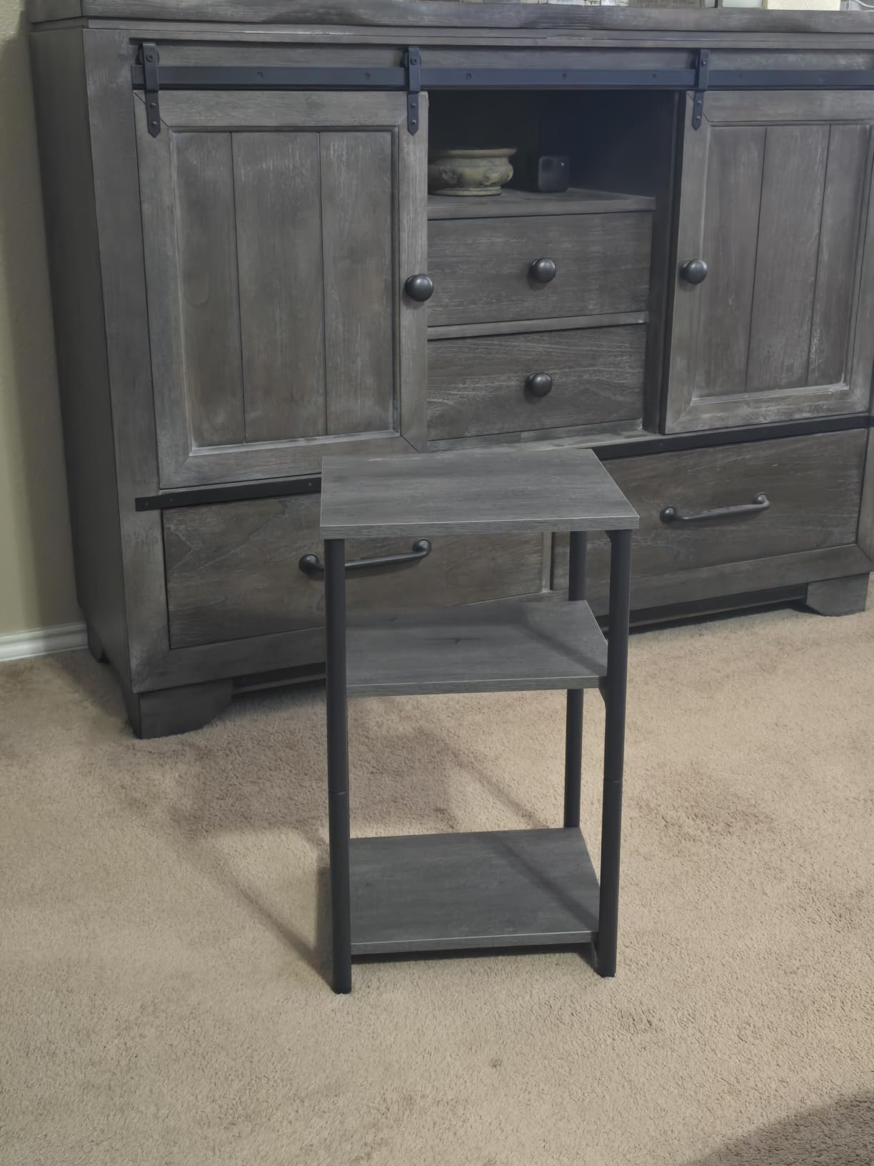 VASAGLE BARNET Collection - Side Table, Small End Table for Living Room, Modern Tall Nightstand, Bedroom, Office, Bathroom, Steel Frame, Rustic Brown and Ink Black ULET273B01 customer photo 1