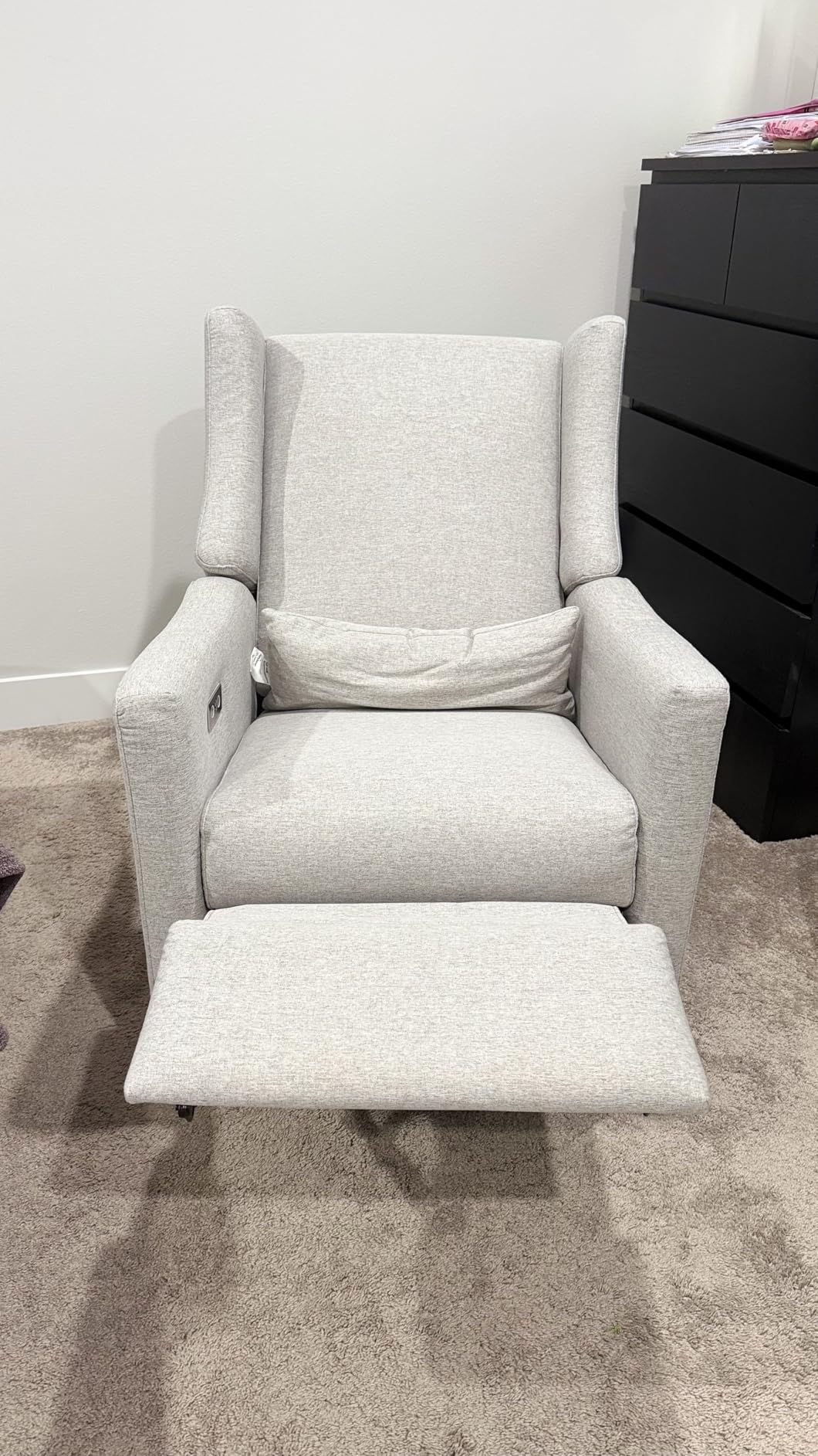 Babyletto Kiwi Glider Recliner Nursery Chair w/ USB Ports - GREENGUARD Gold Certified - Water & Stain Resistant Glider Rocking Chair - Electronic, 270 Swivel, Performance Grey Eco-Weave customer photo 2