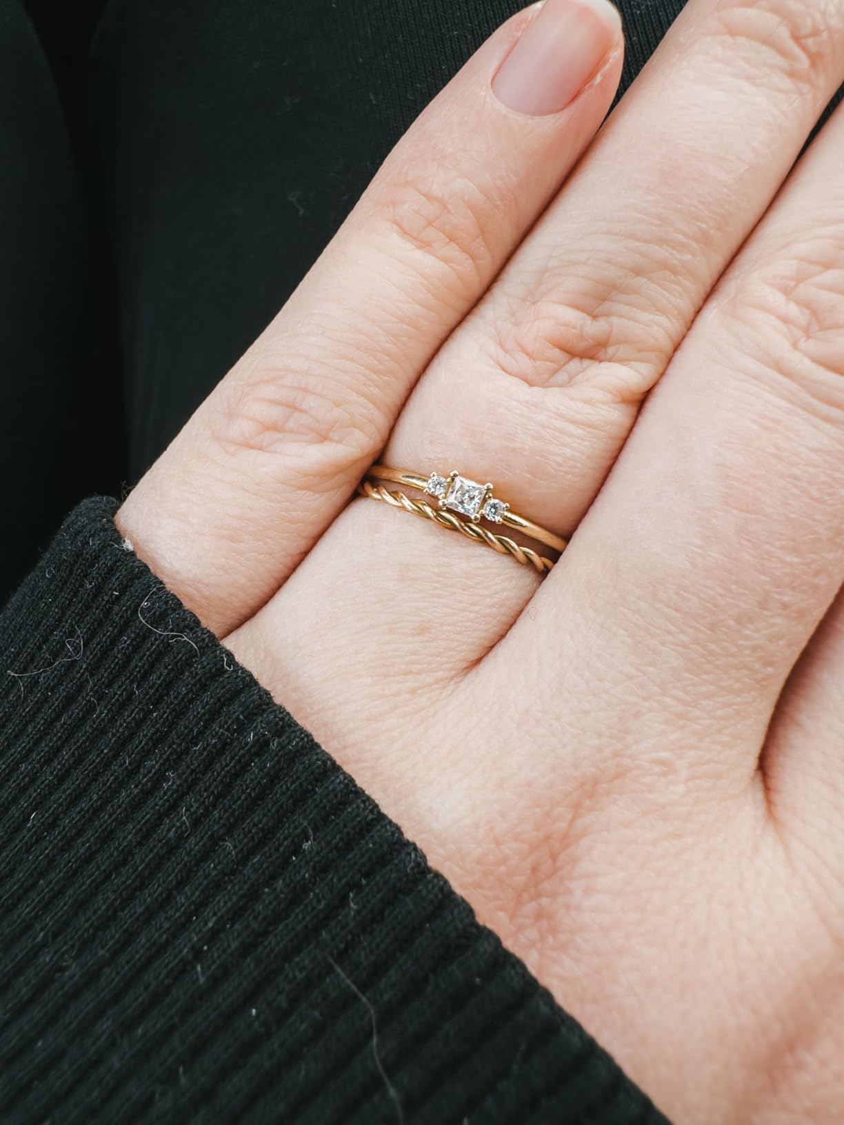 14K Yellow Gold Moissanite Engagement Ring for Women | Solid Gold Three-Stone Promise Ring | 0.2 Carat Moissanite Dainty Stacking Rings customer photo 1