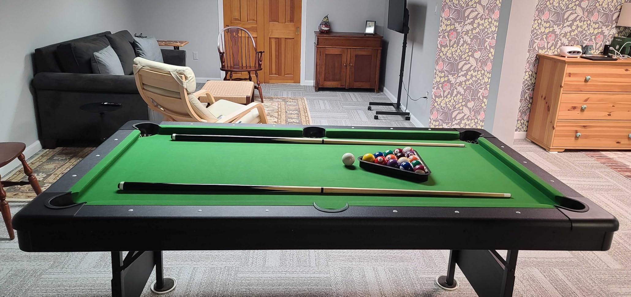 SereneLife 6-Ft Folding Pool Table - Best in Stability - Steel Frame, Fully Supported Slate, Welded Leg Supports with Safety Anti Collapse Locks, 128LB Heavy Duty Billiard Game and Accessory Set customer photo 2