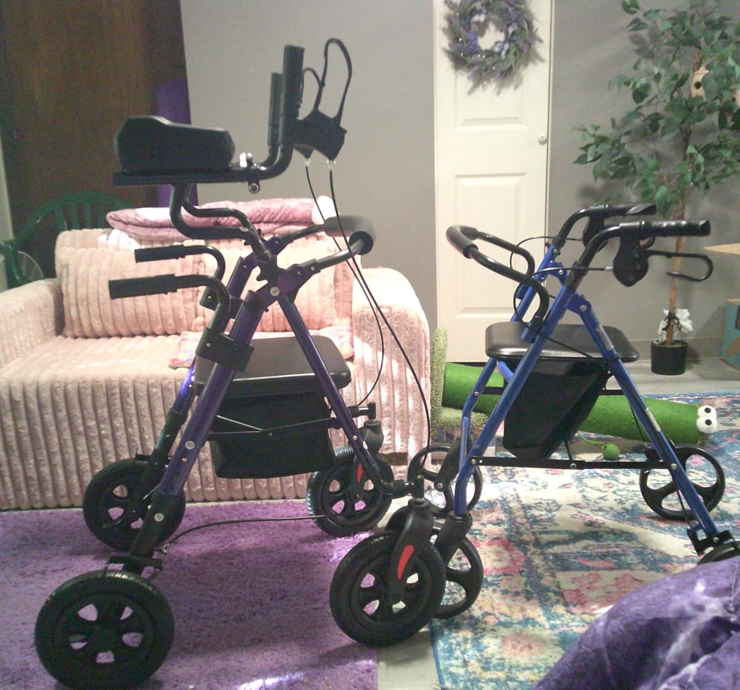 ELENKER All-Terrain Upright Rollator Walker, Stand Up Rolling Walker with 10'' Big PU Wheels and Adjustable Padded Armrests for Seniors from 4'8