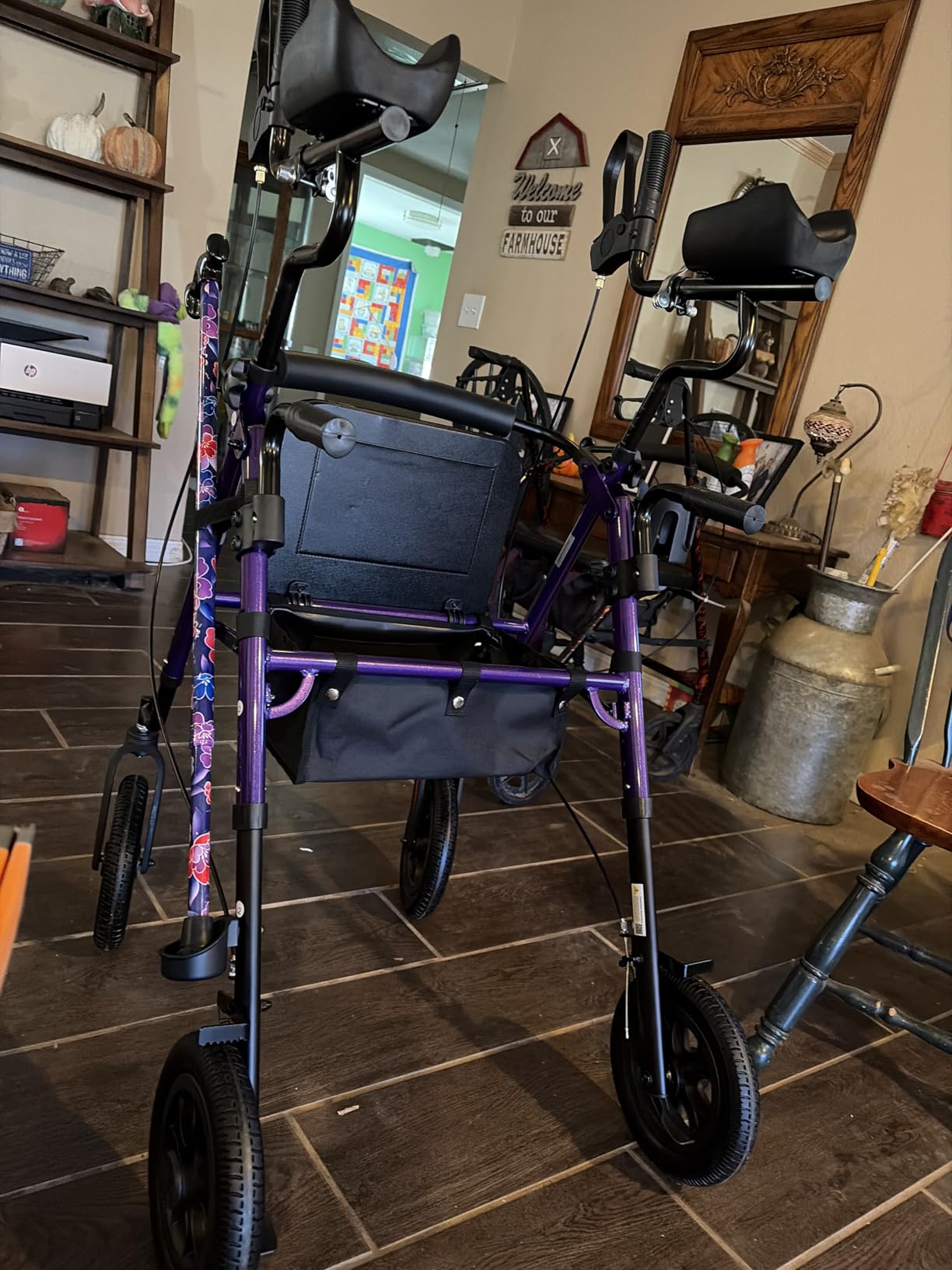 ELENKER All-Terrain Upright Rollator Walker, Stand Up Rolling Walker with 10'' Big PU Wheels and Adjustable Padded Armrests for Seniors from 4'8
