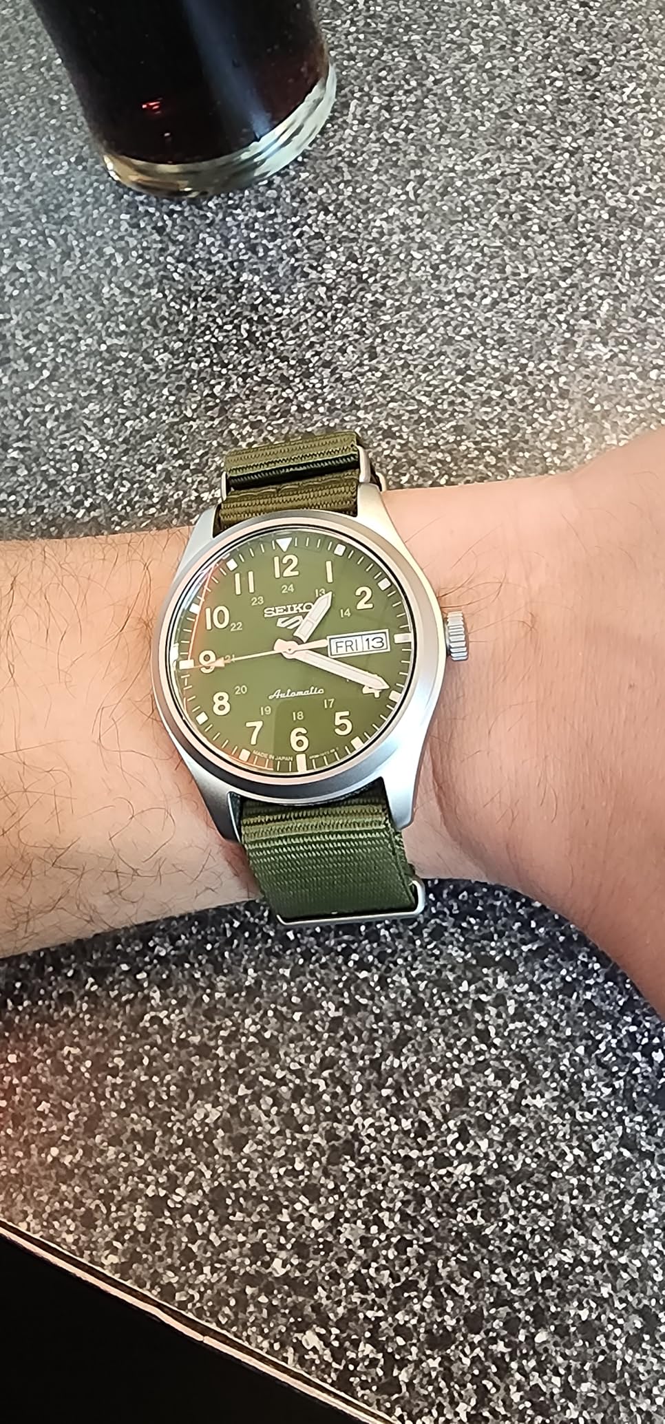Seiko 5 Sports SRPG33 Automatic Field Watch with Day/Date Display, Green Dial, Nylon Strap customer photo 1