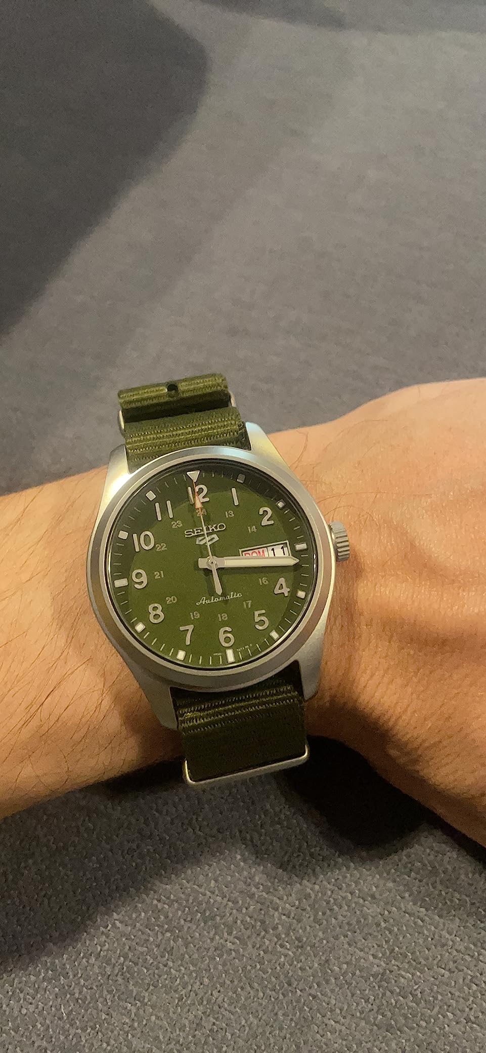 Seiko 5 Sports SRPG33 Automatic Field Watch with Day/Date Display, Green Dial, Nylon Strap customer photo 2