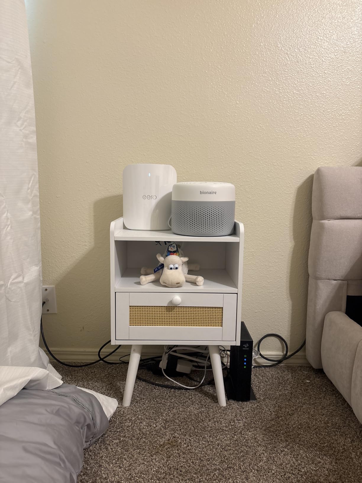 SUPERJARE Nightstands Set of 2, Night Stands with Charging Station & PE Rattan Decor Drawer, Bed Side Tables with Solid Wood Feet, End Table, for Bedroom, Living Room - Natural customer photo 2