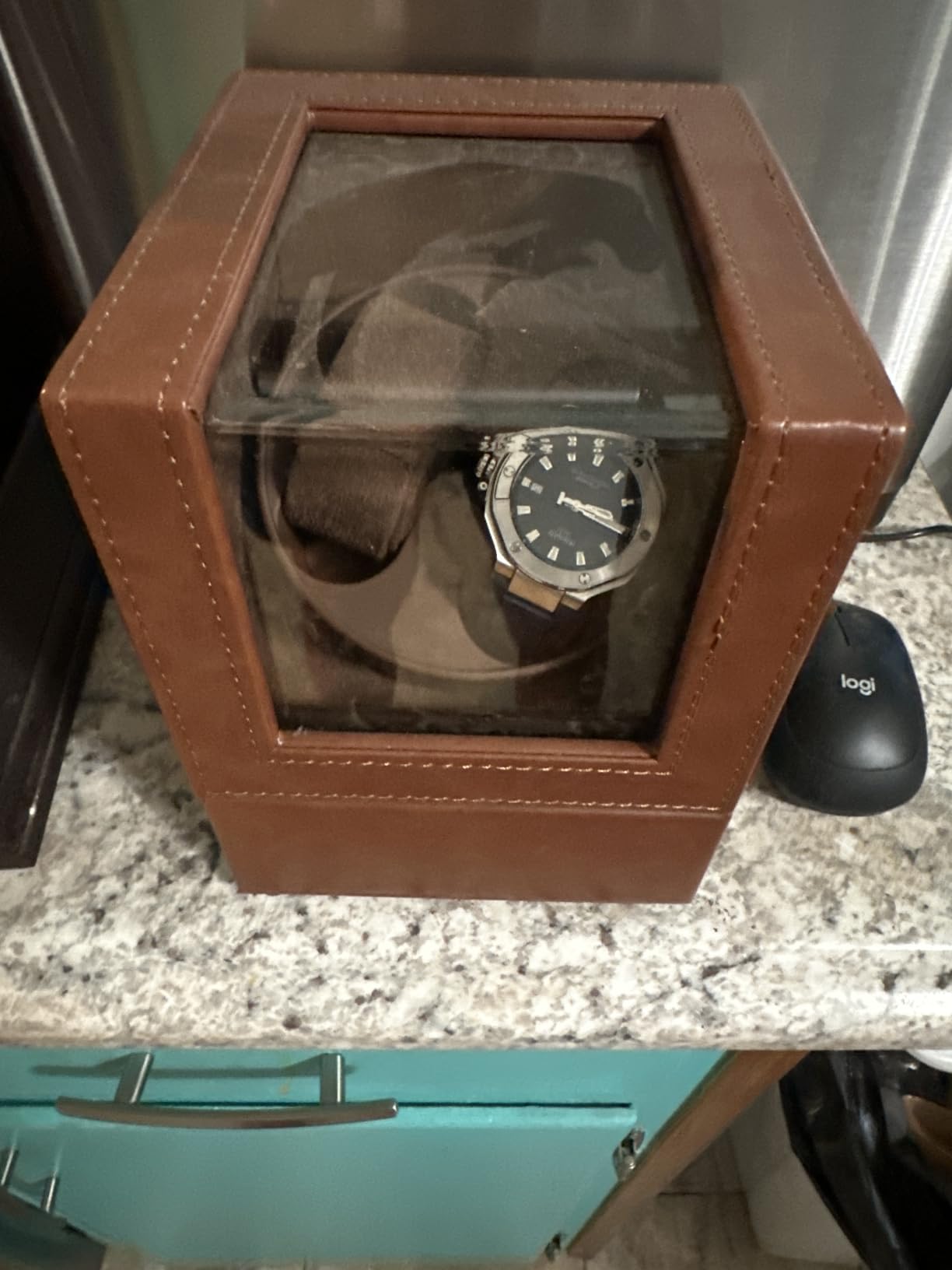 Mcbazel Watch Winder for Automatic Watches, Double Automatic Watch Winder Box with Quiet Japan-made Motor, Automatic Watch Display Storage Rotation Wristwatch Box with 2 Slots (Black PU Leather) customer photo 2