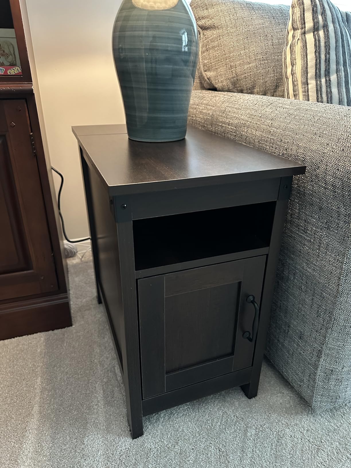 WLIVE End Table with Charging Station, Narrow Side Table for Living Room, Farmhouse Night Stand with Storage, Small Wooden Nightstand with USB Ports and Outlets for Living Room and Bedroom, Espresso customer photo 2