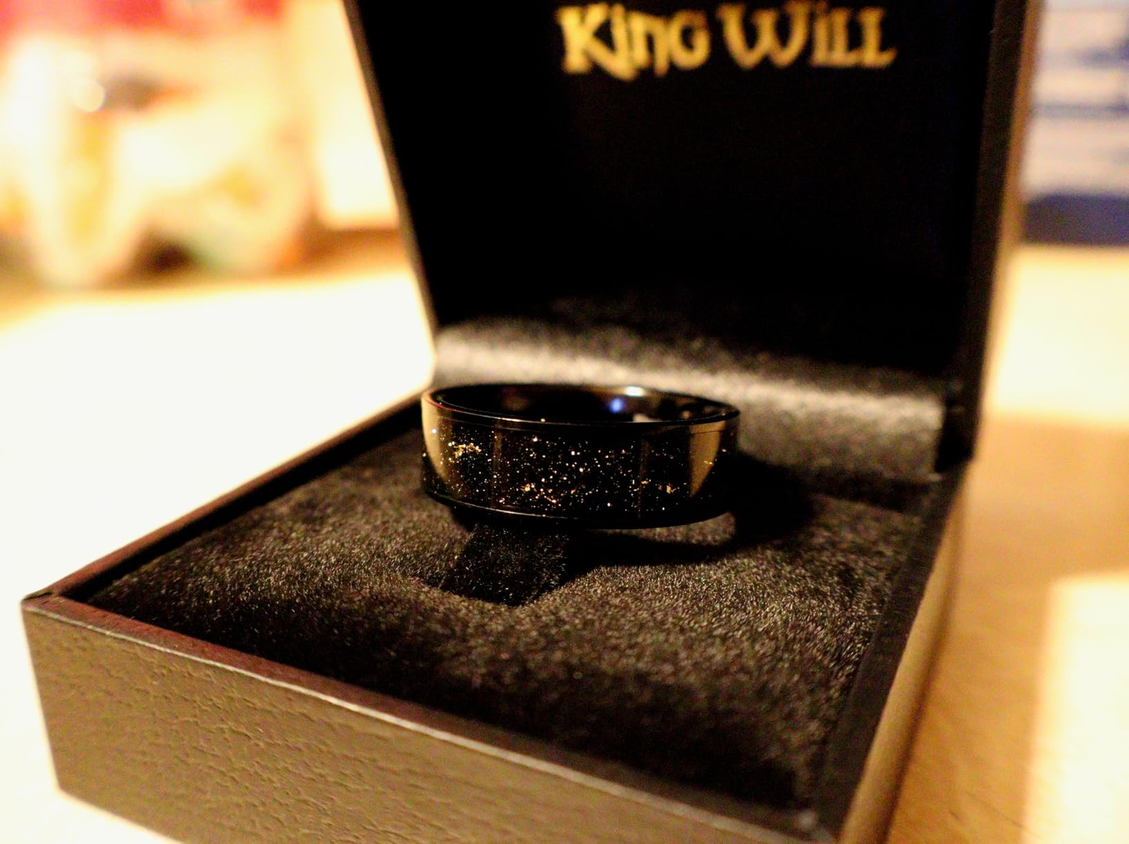 Mens Wedding Band with Foils Inlay, Black/Silver/Gold Beveled Edge Glowstone Ring, 6mm/8mm Tungsten Carbide Rings Comfort Fit customer photo 2