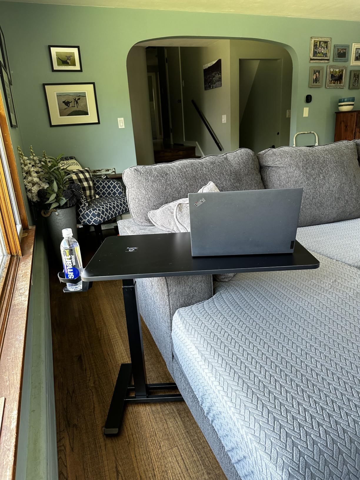 FLEXISPOT H7 Adjustable Overbed Bedside Table with Wheels Pneumatic Mobile Standing Laptop Desk Rolling Computer Cart Movable Overbed Table Hospital Home Use (31.5