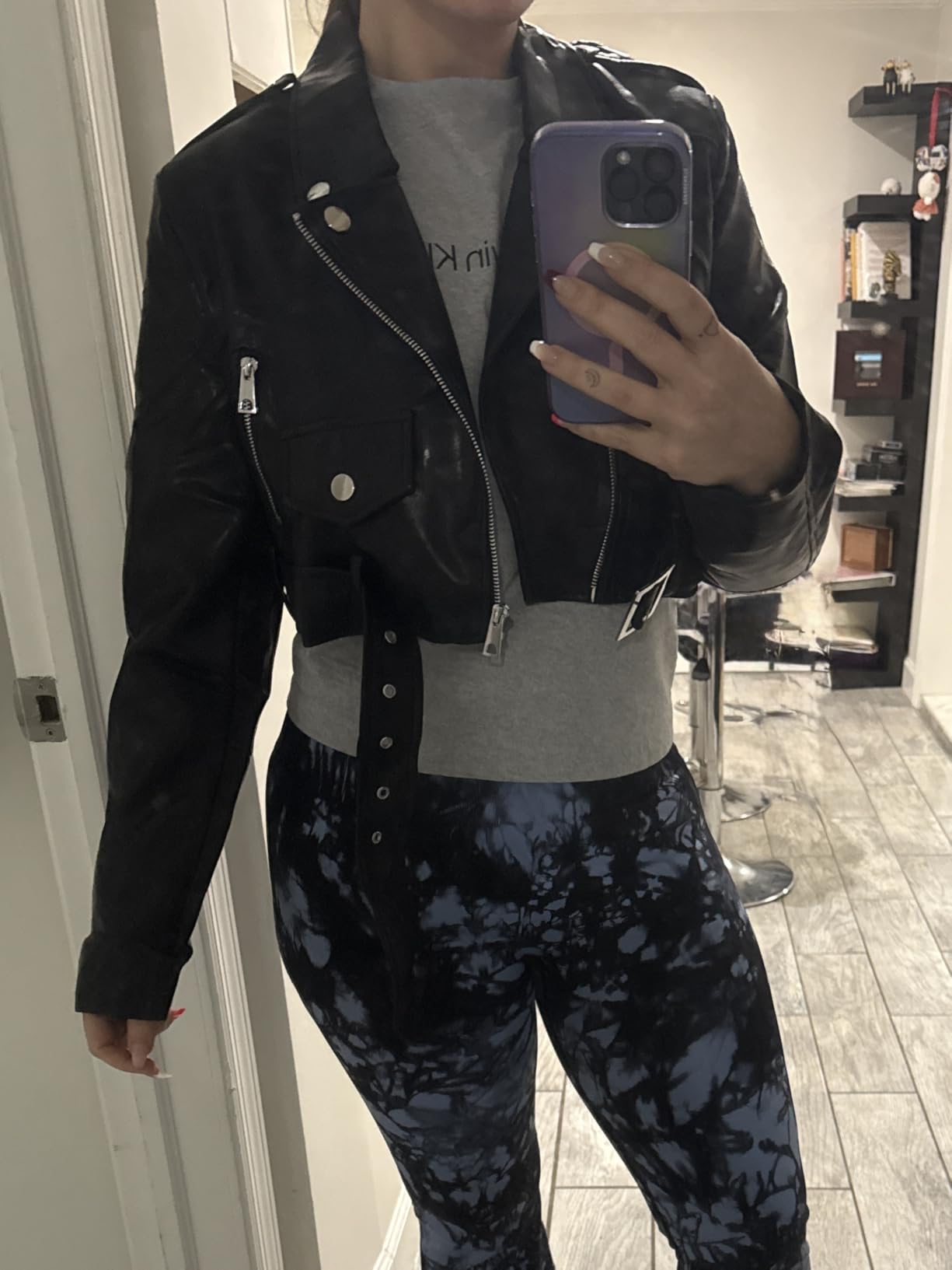Bellivera Women's Cropped Faux Leather Jacket Bomber Zip Up Coat PU Moto Bike Outwear customer photo 1