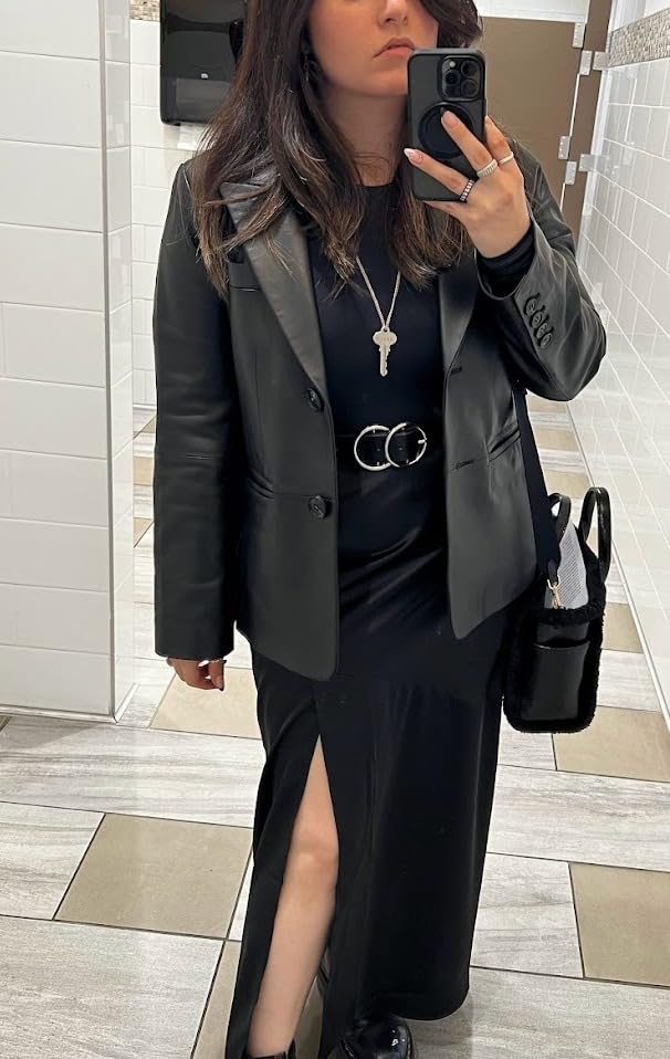 Casual Leather Jacket Women, Lambskin Leather Blazer, Versatile Outfits customer photo 2