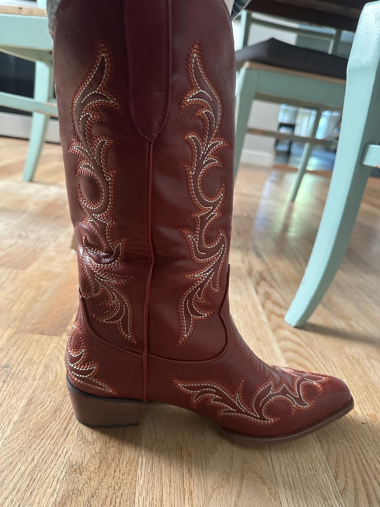Ouepiano Cowboy Boots for Women - Cowgirl Rhinestone Boots with Sparkly Fringe Pointed Toe Western Boot Chunky Heel Pull-On Wide Calf Botas Vaqueras customer photo 1
