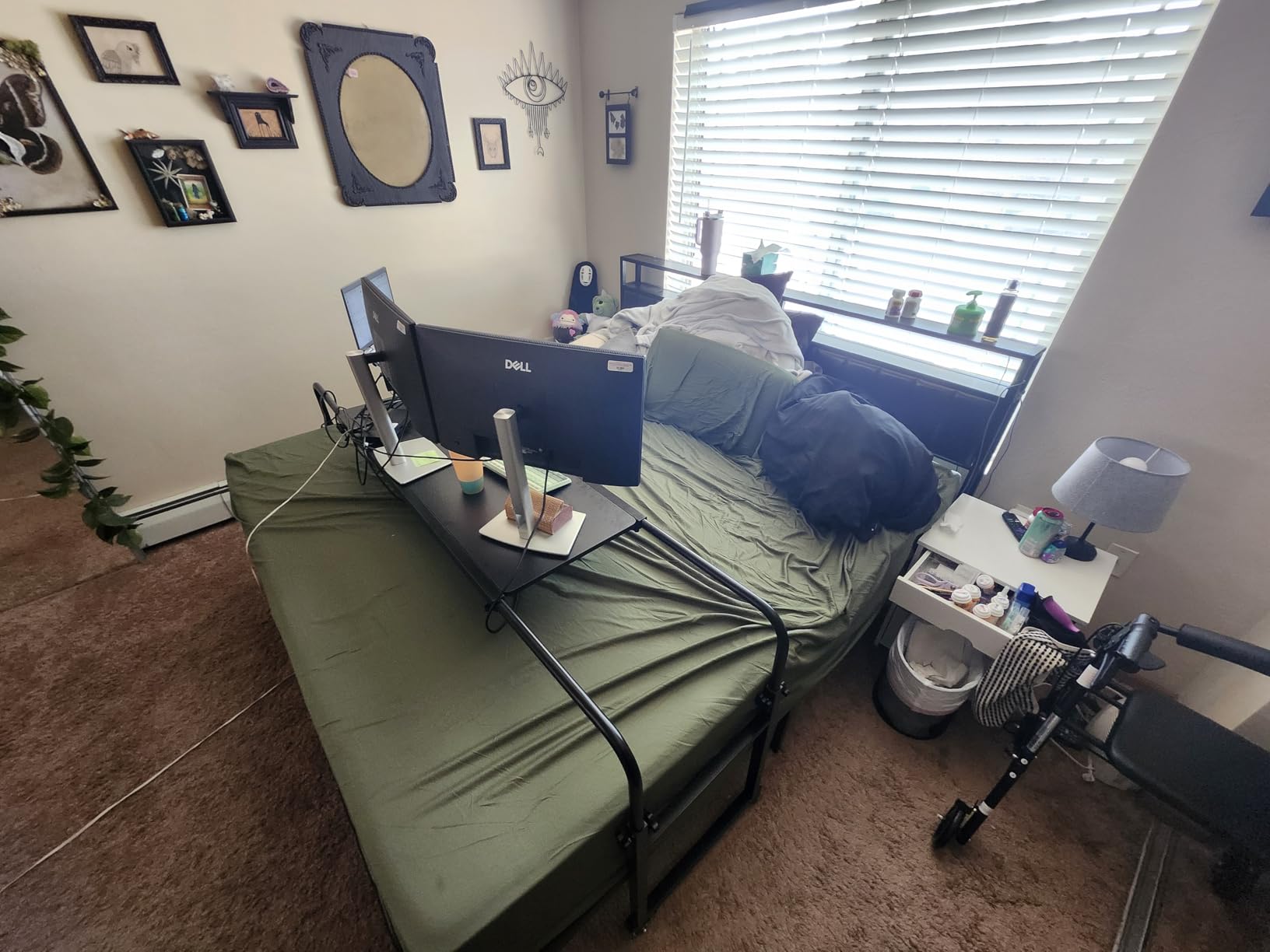 TigerDad Tilt Overbed Table with Wheels, Height Adjustable Rolling Desk for King Queen Bed, Tilting Laptop Cart Mobile Computer Workstation, Dekuwood customer photo 1