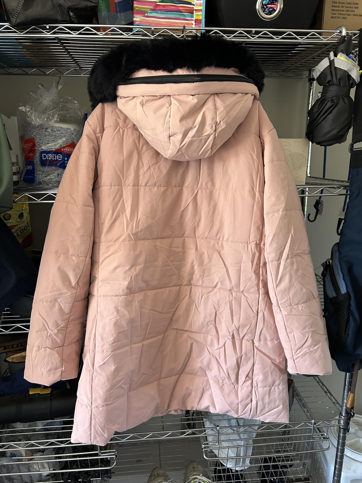Women's Winter Puffer Coat Thicken Fleece Lined Down Jacket Waterproof Faux Fur Detachable Hooded Parka customer photo 2