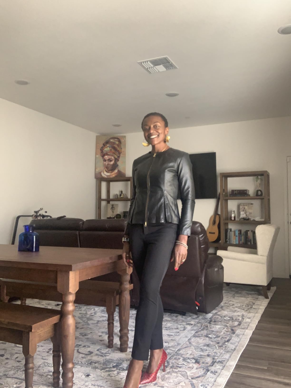Women's Leather Jacket - Drowned Black Lambskin Biker Peplum Style, Genuine Leather customer photo 2