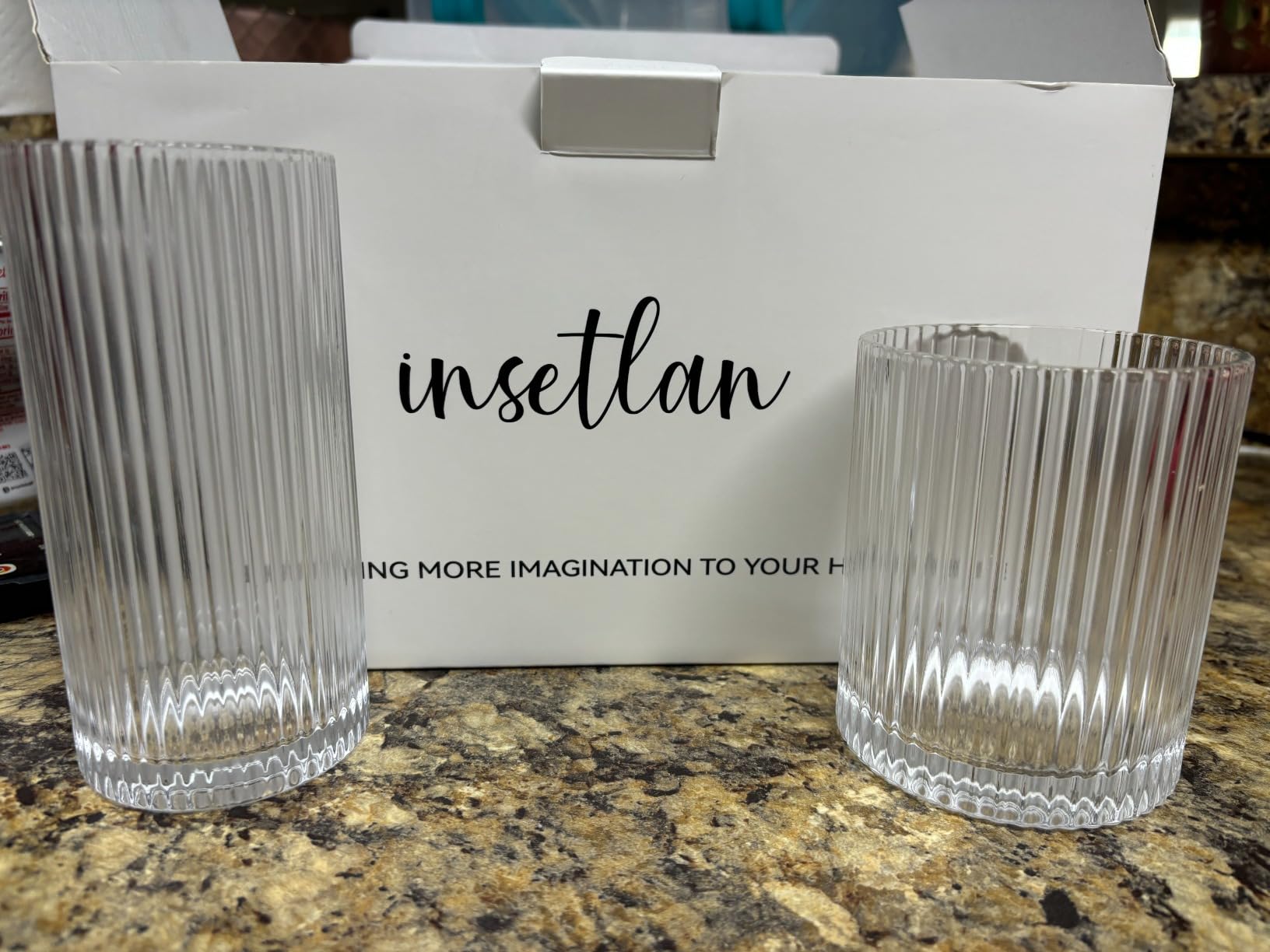 INSETLAN 12-Piece Ribbed Glassware - 6 Highball Glasses 12 oz, 6 Rocks Glass Cups 14 oz, Vintage Cocktail Drinking Glasses, Ideal for Wine, Juice, Water, Ice Coffee Cup, Whiskey, Mixed Drinkware customer photo 2